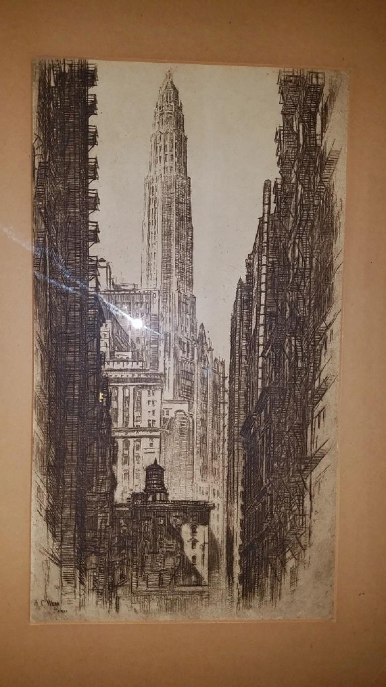 Américain Gravure originale d'A.C. Webb Paris, de Mather Tower Chicago en vente