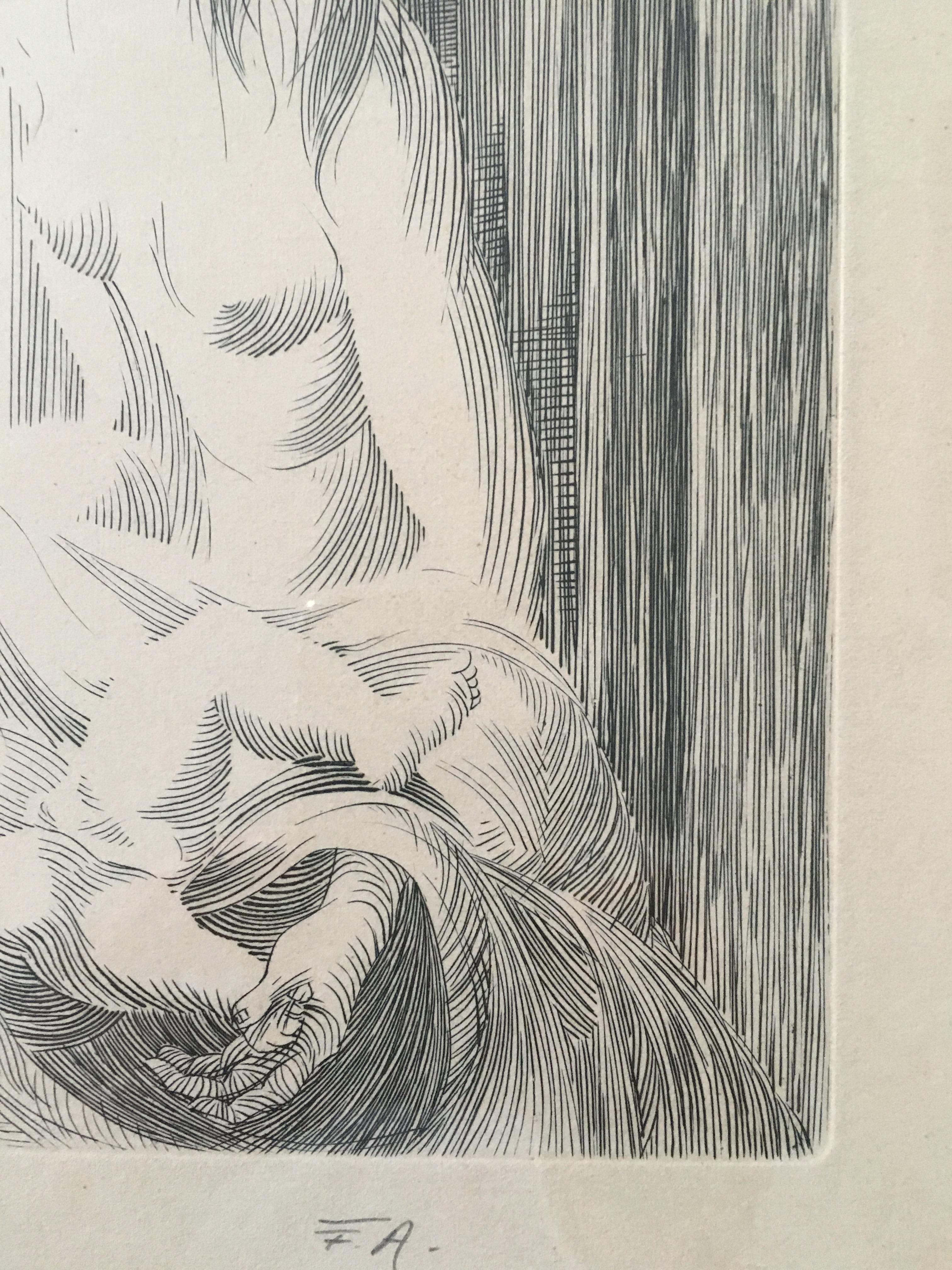 Français Gravure néoclassique originale de l'artiste français répertorié Jean Victor Adam, signée