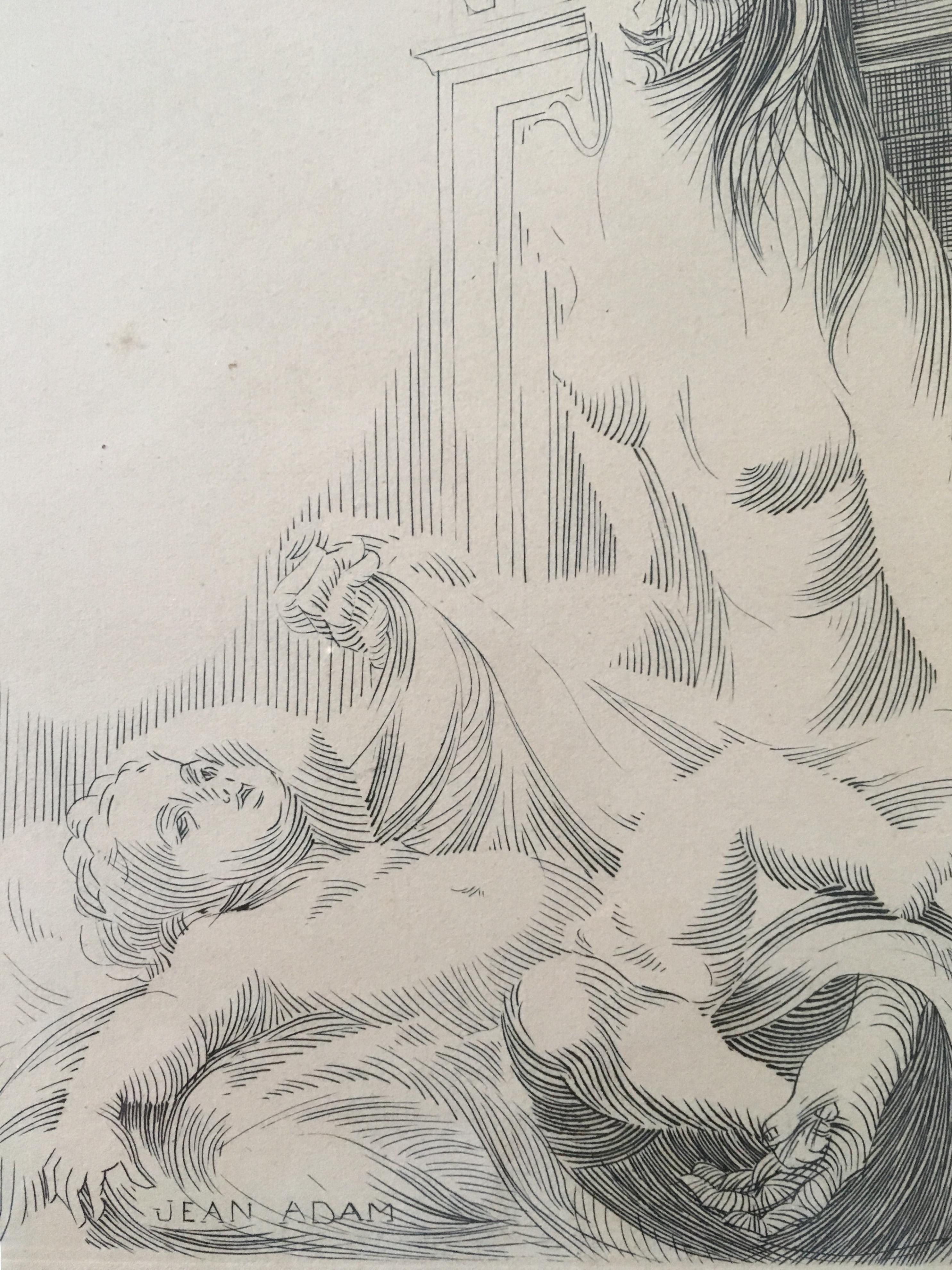 19th Century Original Neoclassical Etching by Listed French Artist Jean Victor Adam, Signed For Sale