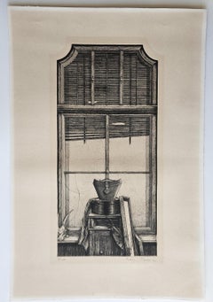 Original Etching by Rolf Escher "Forgotten Window  " dated, signed, 1977