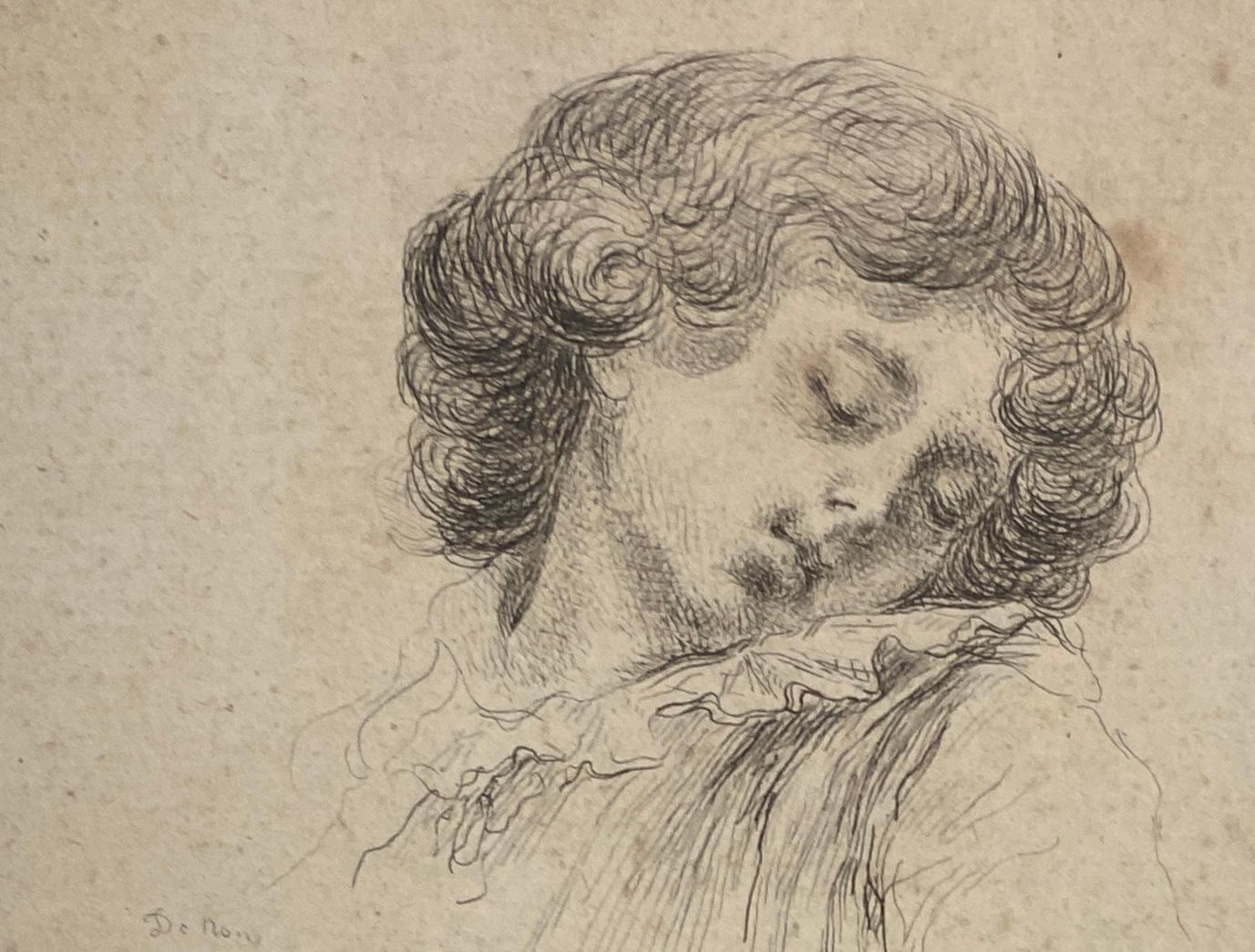 Louis XIV Original Etching Head of a Sleeping Child by Baron Dominique Vivant Denon For Sale