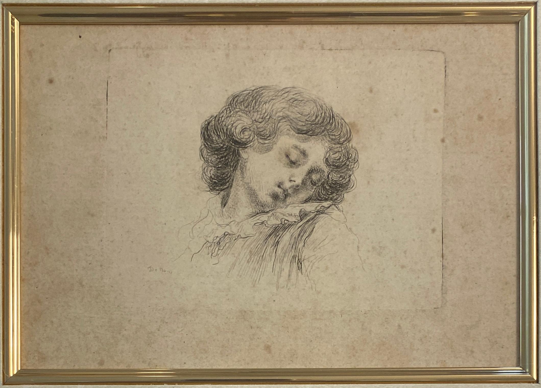 French Original Etching Head of a Sleeping Child by Baron Dominique Vivant Denon For Sale