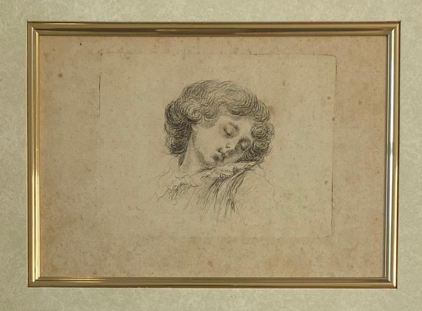 Gilt Original Etching Head of a Sleeping Child by Baron Dominique Vivant Denon For Sale