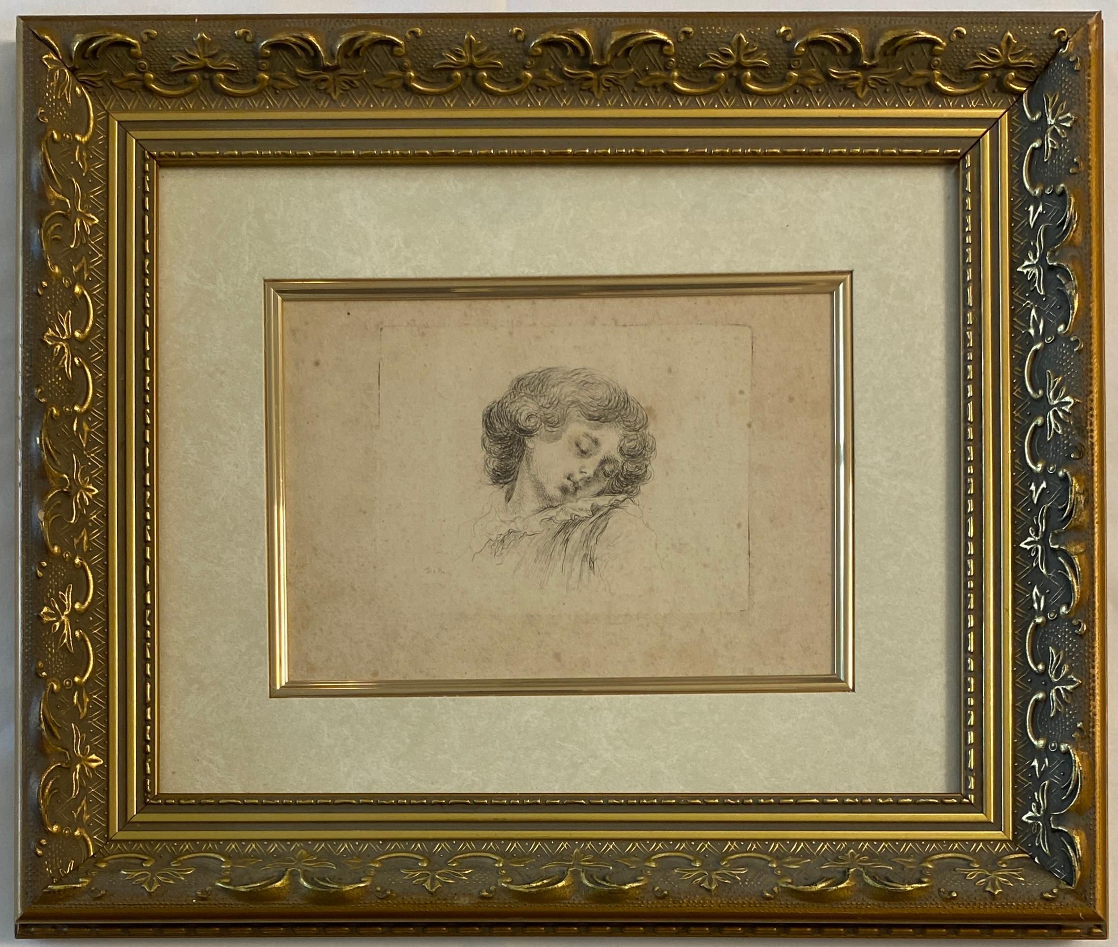 Original Etching Head of a Sleeping Child by Baron Dominique Vivant Denon In Good Condition For Sale In Miami, FL