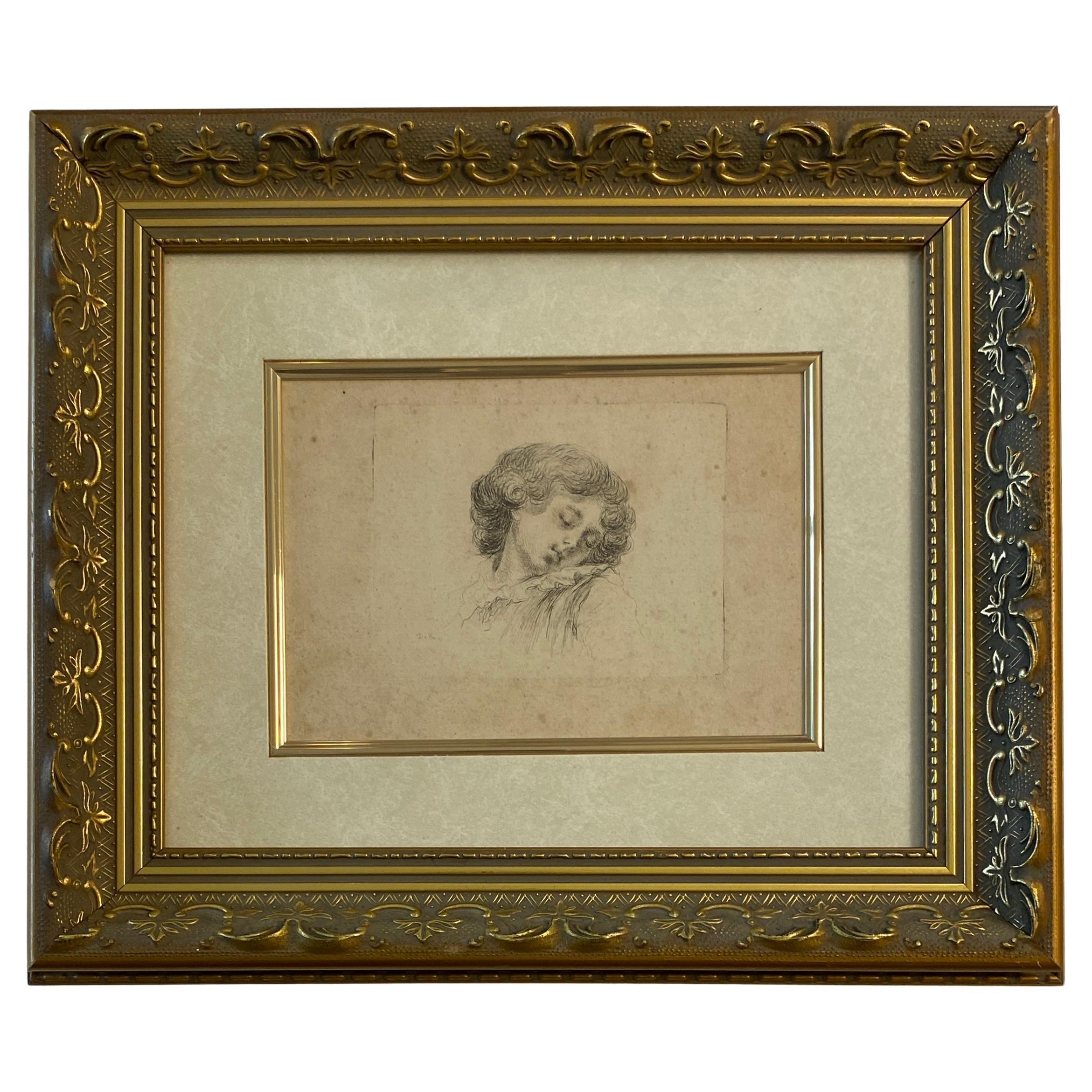 Original Etching Head of a Sleeping Child by Baron Dominique Vivant Denon