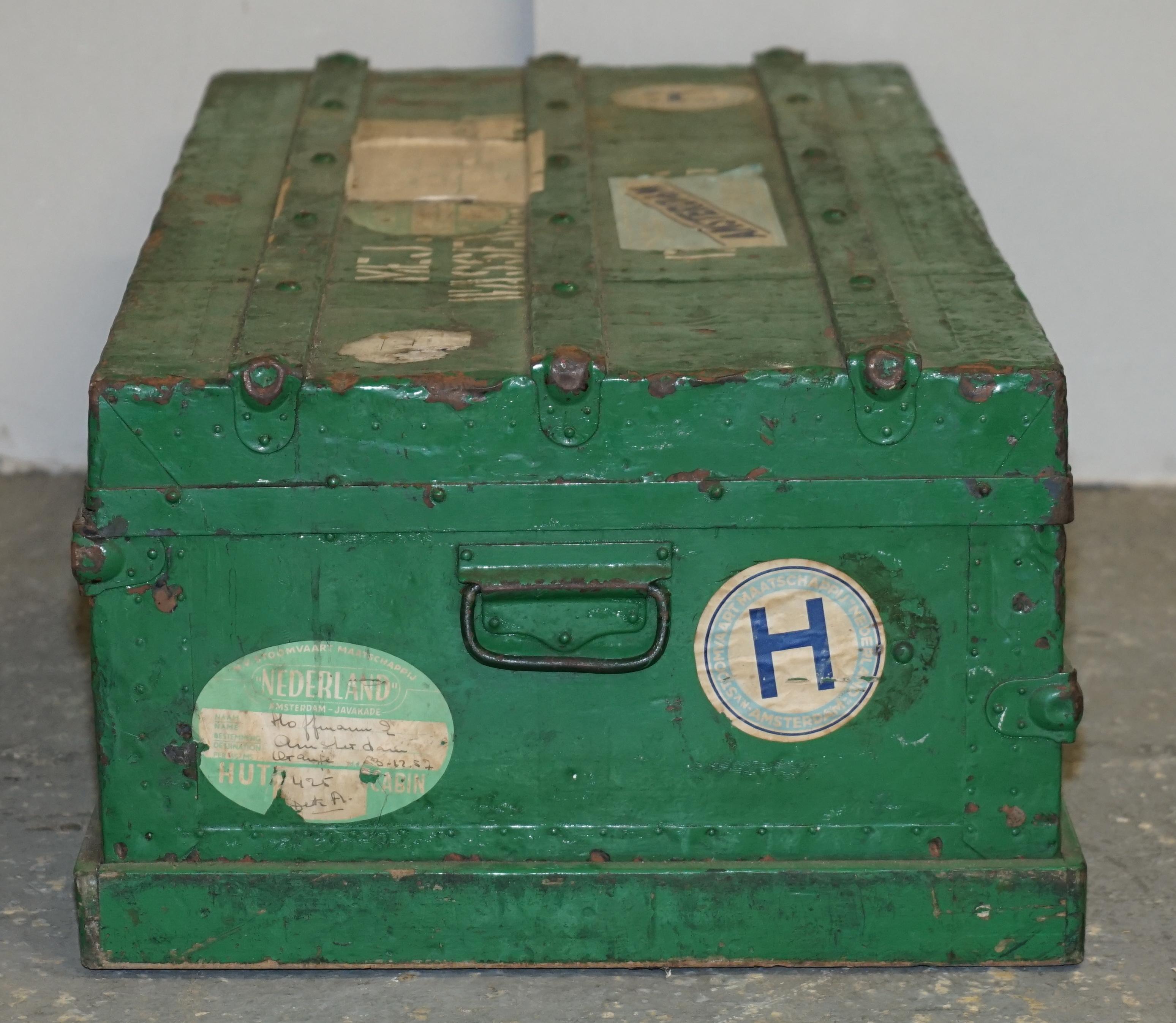 Original European Green Painted Metal Zinc Military Army Campaign Chest Trunk 4