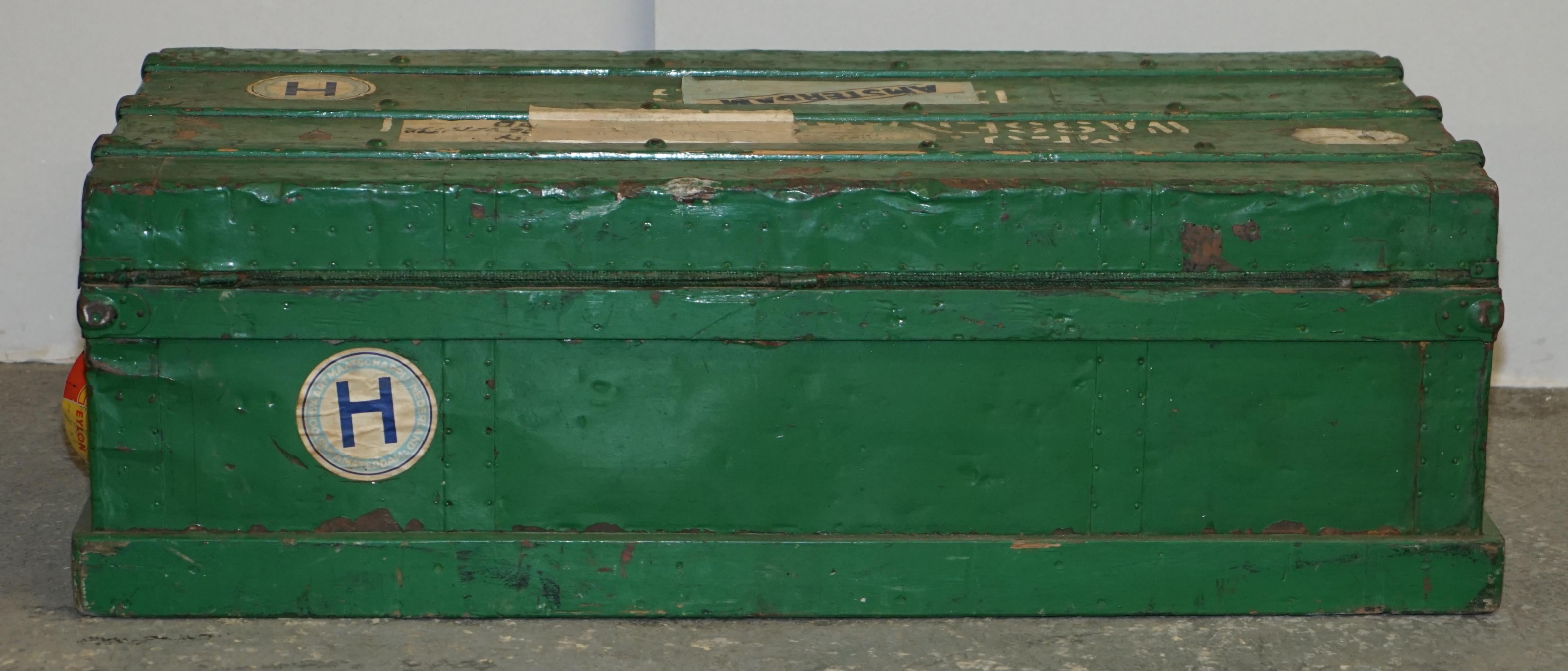 Original European Green Painted Metal Zinc Military Army Campaign Chest Trunk 5