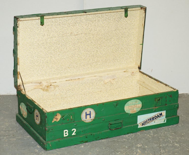 Original European Green Painted Metal Zinc Military Army Campaign Chest