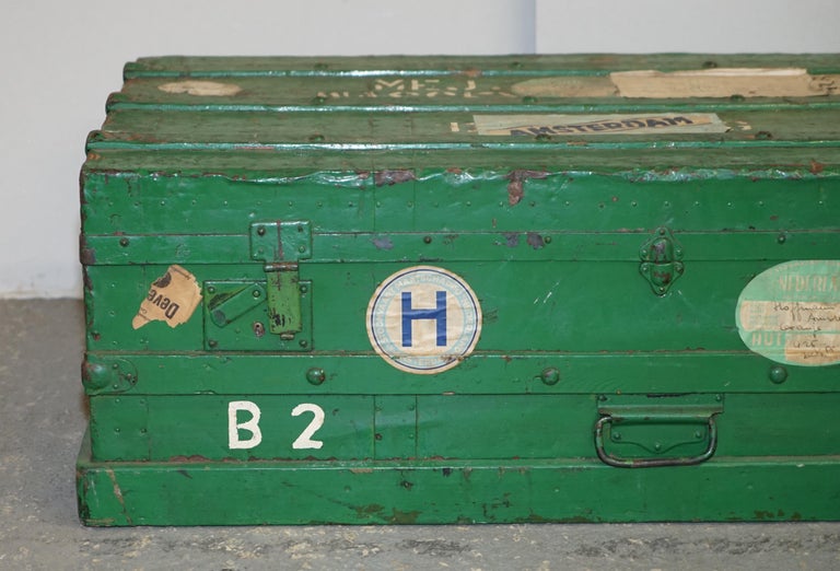 Original European Green Painted Metal Zinc Military Army Campaign Chest