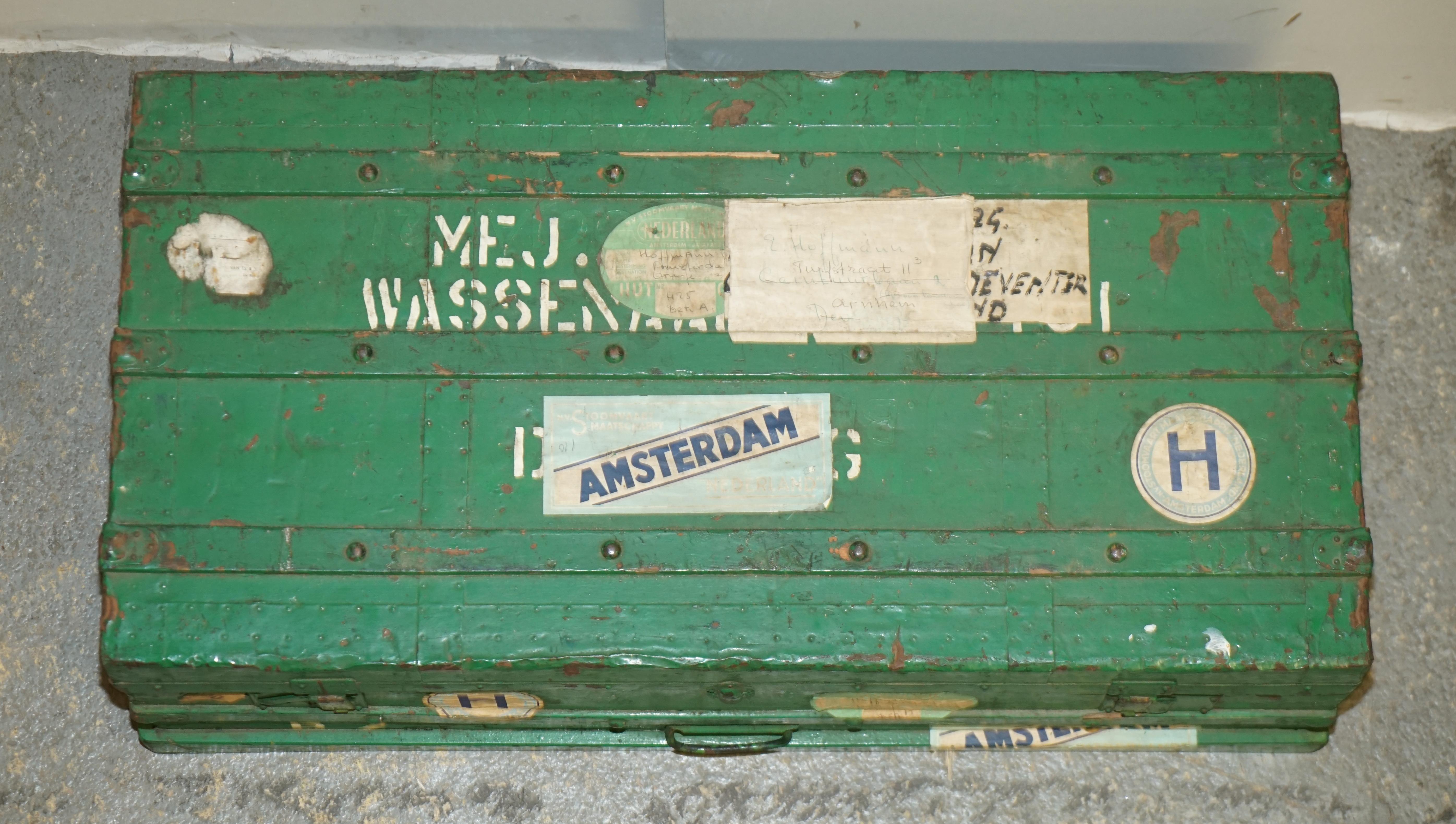 Steel Original European Green Painted Metal Zinc Military Army Campaign Chest Trunk