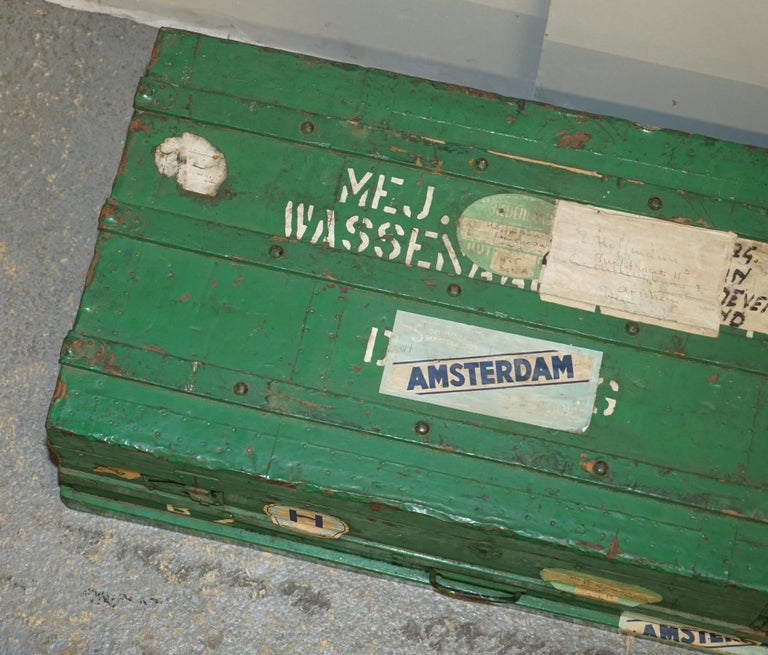 Original European Green Painted Metal Zinc Military Army Campaign Chest