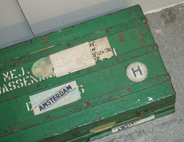Original European Green Painted Metal Zinc Military Army Campaign Chest