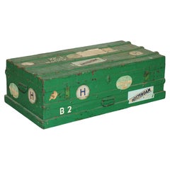Original European Green Painted Metal Zinc Military Army Campaign Chest Trunk
