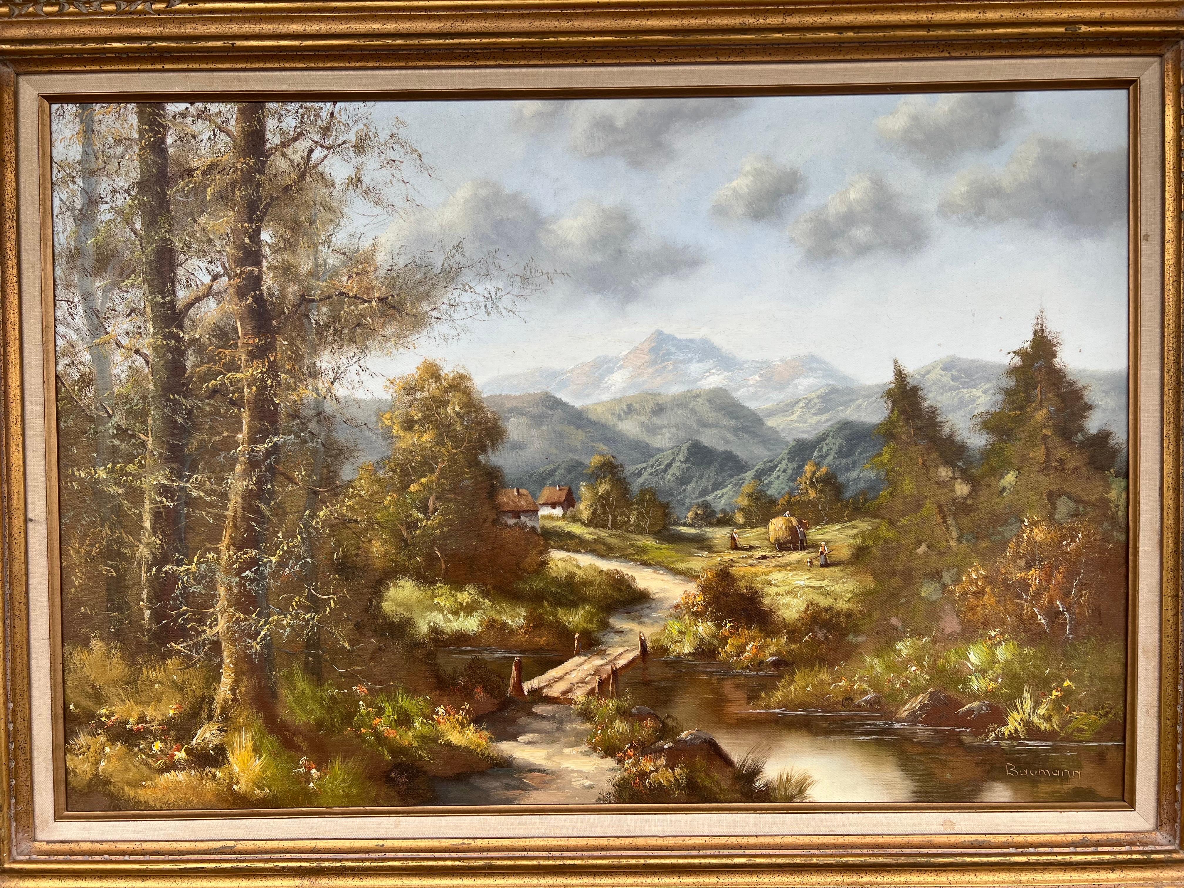 Allemand Paysage européen original de l'artiste répertorié Lothar Baumann en vente