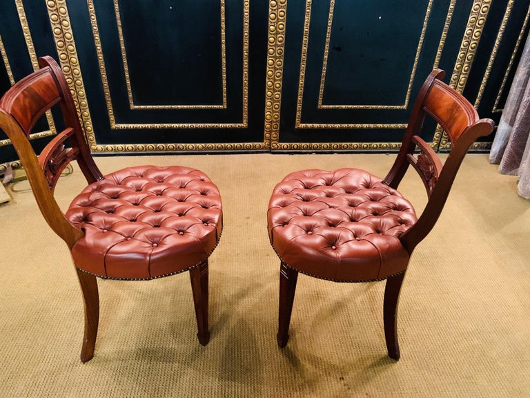 two Original Exclusive Chesterfield Chairs read leather  For Sale 4