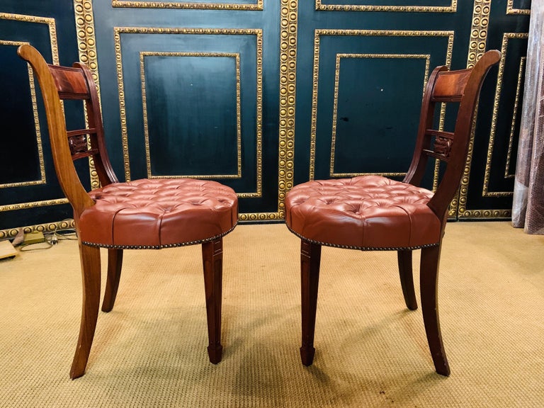 two Original Exclusive Chesterfield Chairs read leather  For Sale 5