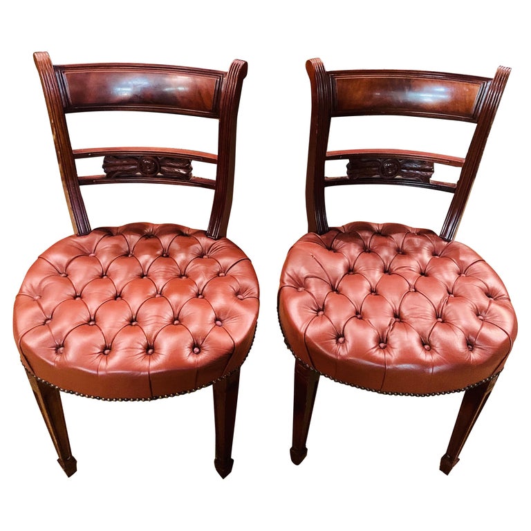 two Original Exclusive Chesterfield Chairs read leather  For Sale