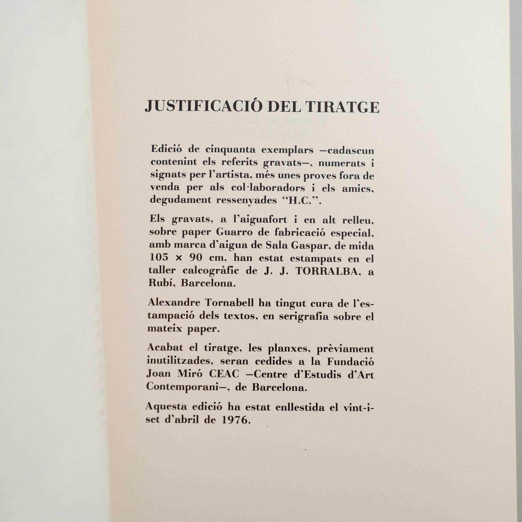 Original Exhibition Catalog – 5 Grabats Més 1 Portada by Joan Miró, Sala Gaspar For Sale 1