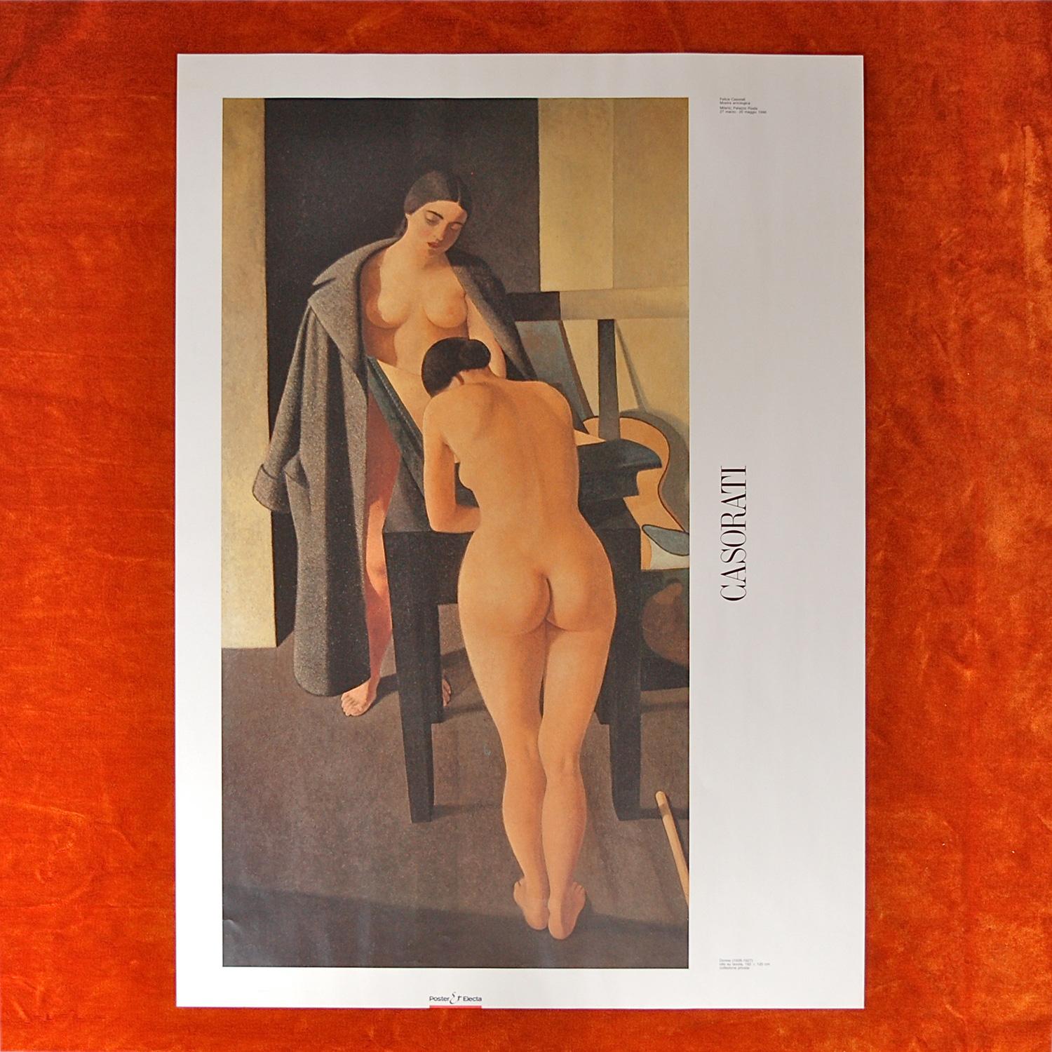 Large, unframed, high quality print and original poster of the Felice Casorati exhibition in the Palazzo Reale in Milan, 1990. It features a large print of the painting 