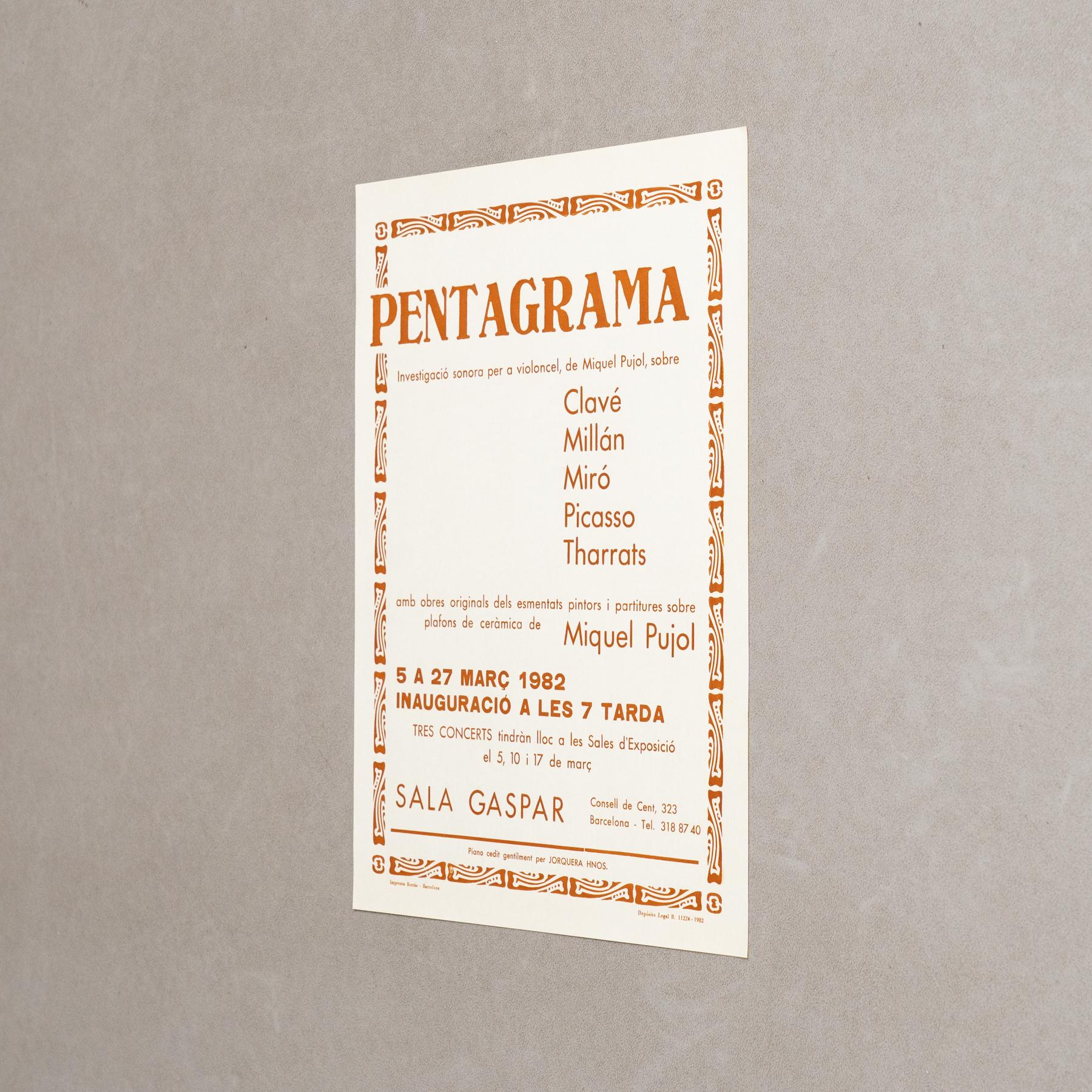 Mid-Century Modern Original Exhibition Poster – Pentagrama, Various Artists, Sala Gaspar, 1982 For Sale
