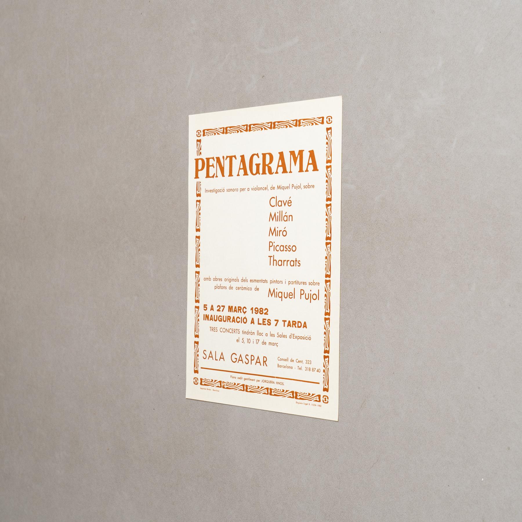 Mid-Century Modern Original Exhibition Poster – Pentagrama, Various Artists, Sala Gaspar, 1982 For Sale