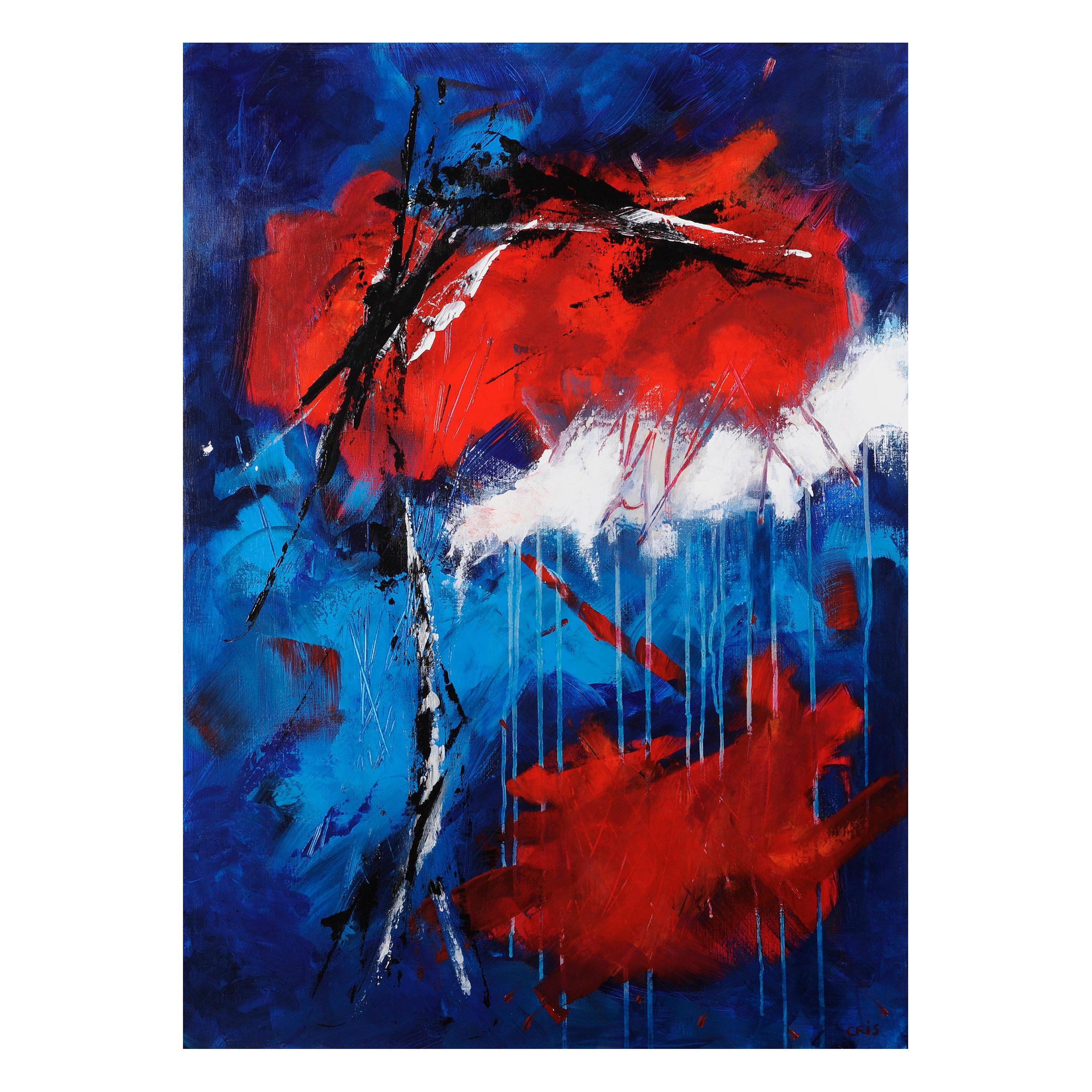 Original 'Expression Lyrique en Bleu et Rouge' Abstract Painting For Sale