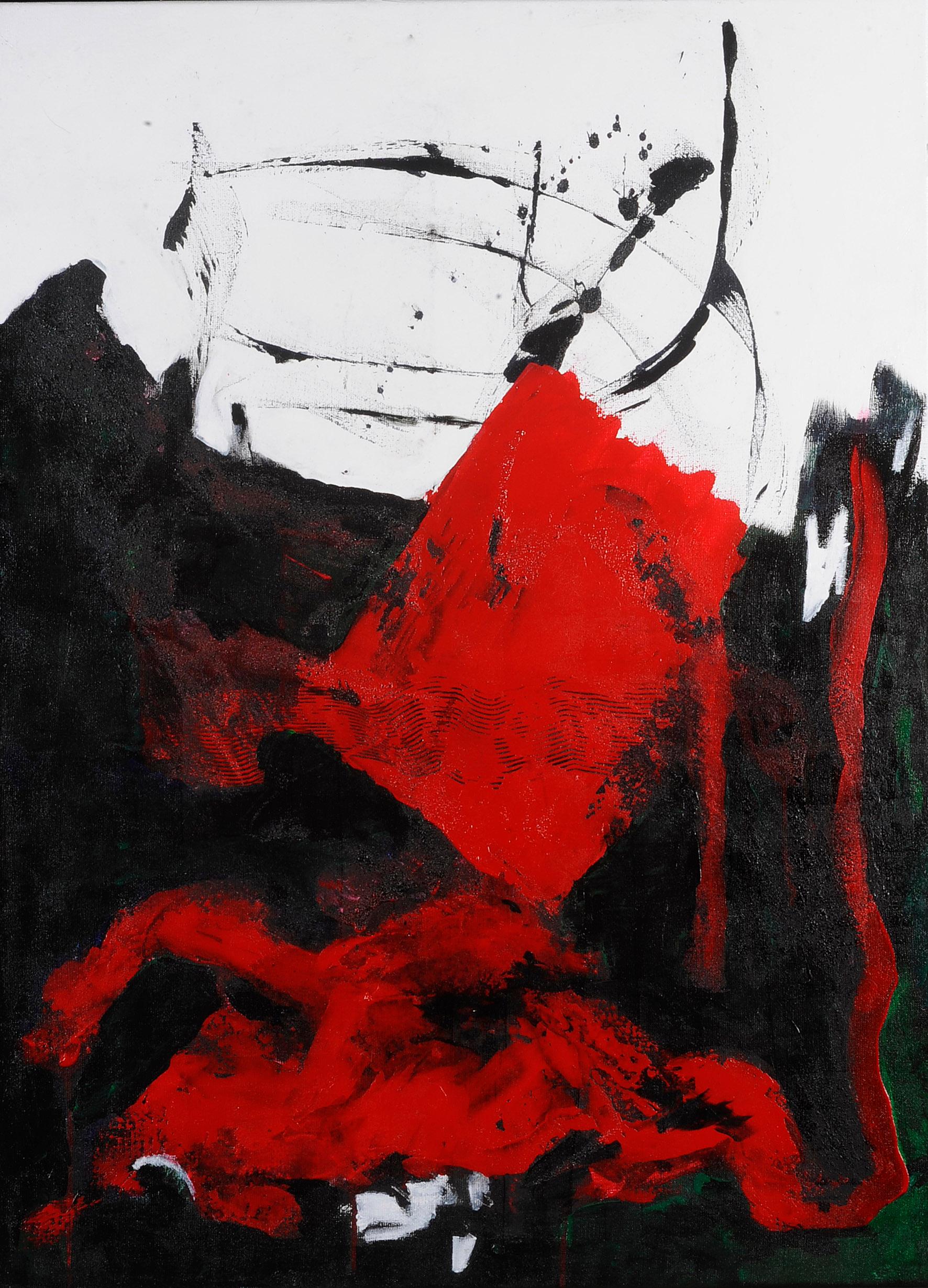 French Original 'Expression Lyrique en Rouge et Noir' Abstract Painting For Sale