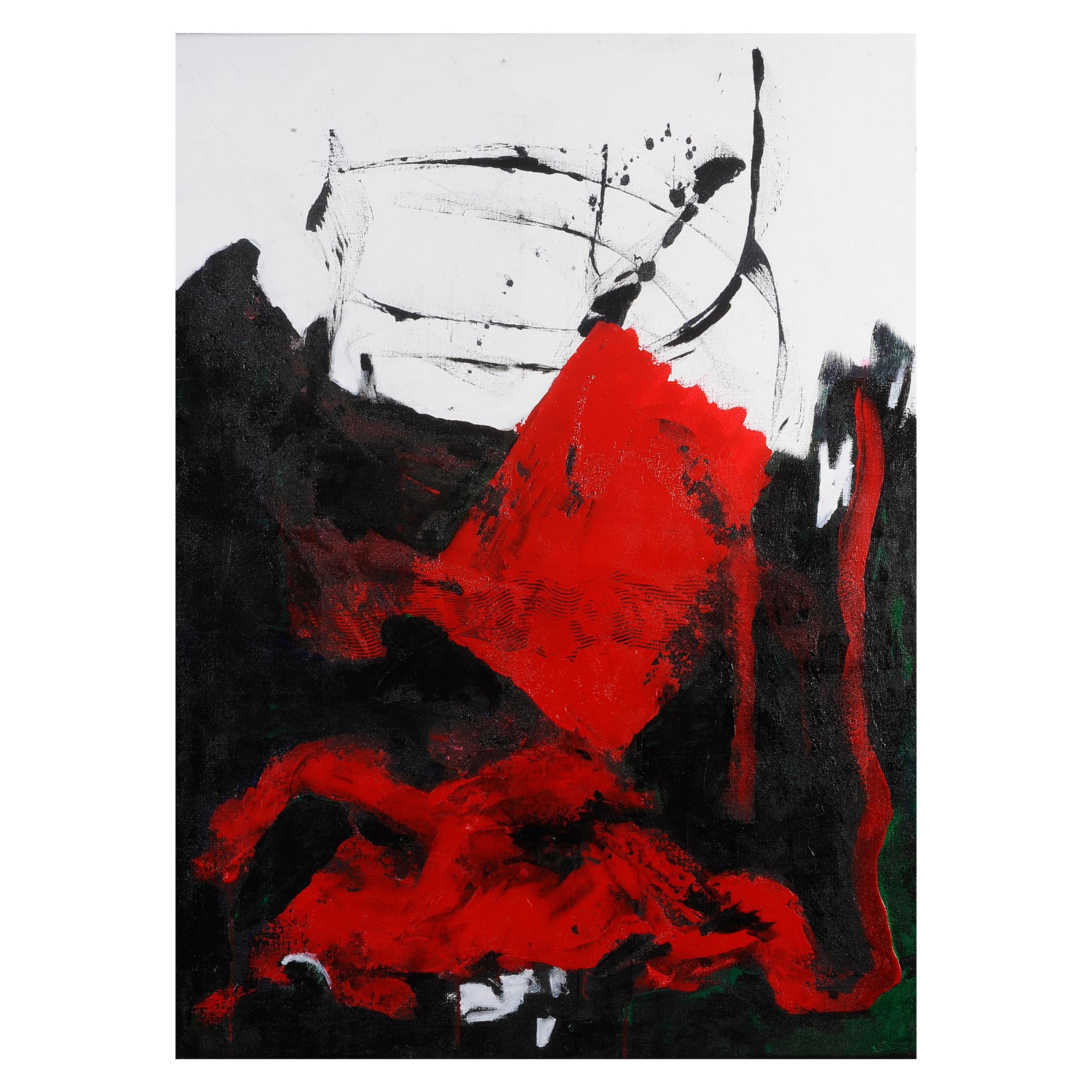 Original 'Expression Lyrique en Rouge et Noir' Abstract Painting For Sale