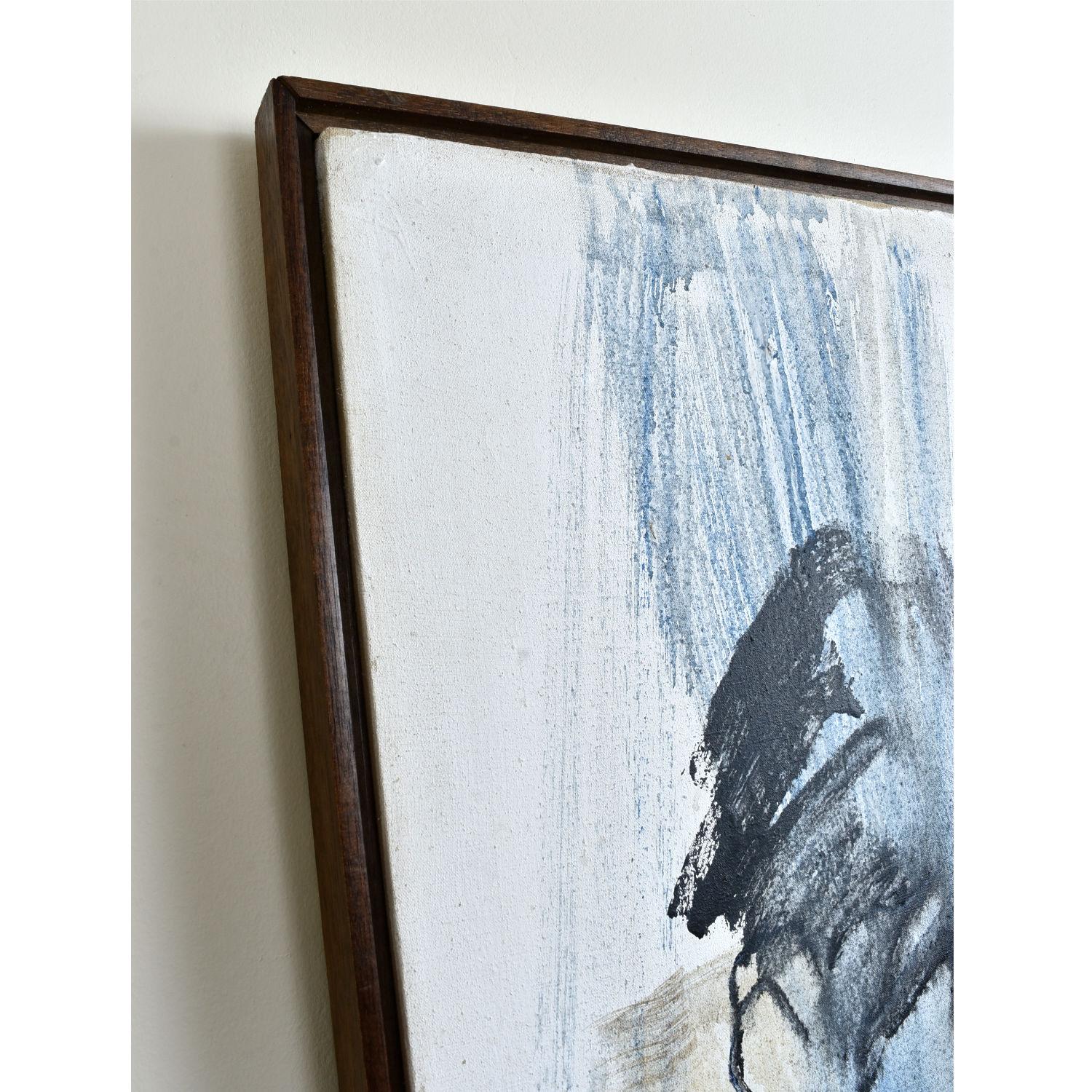 Mid-20th Century Original Expressionist Figural Painting in Blue White Black and Brown Wash For Sale