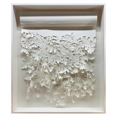 Original Extra Large Floral Lace Cut Paper Mixed-Media Art in Lucite Frame