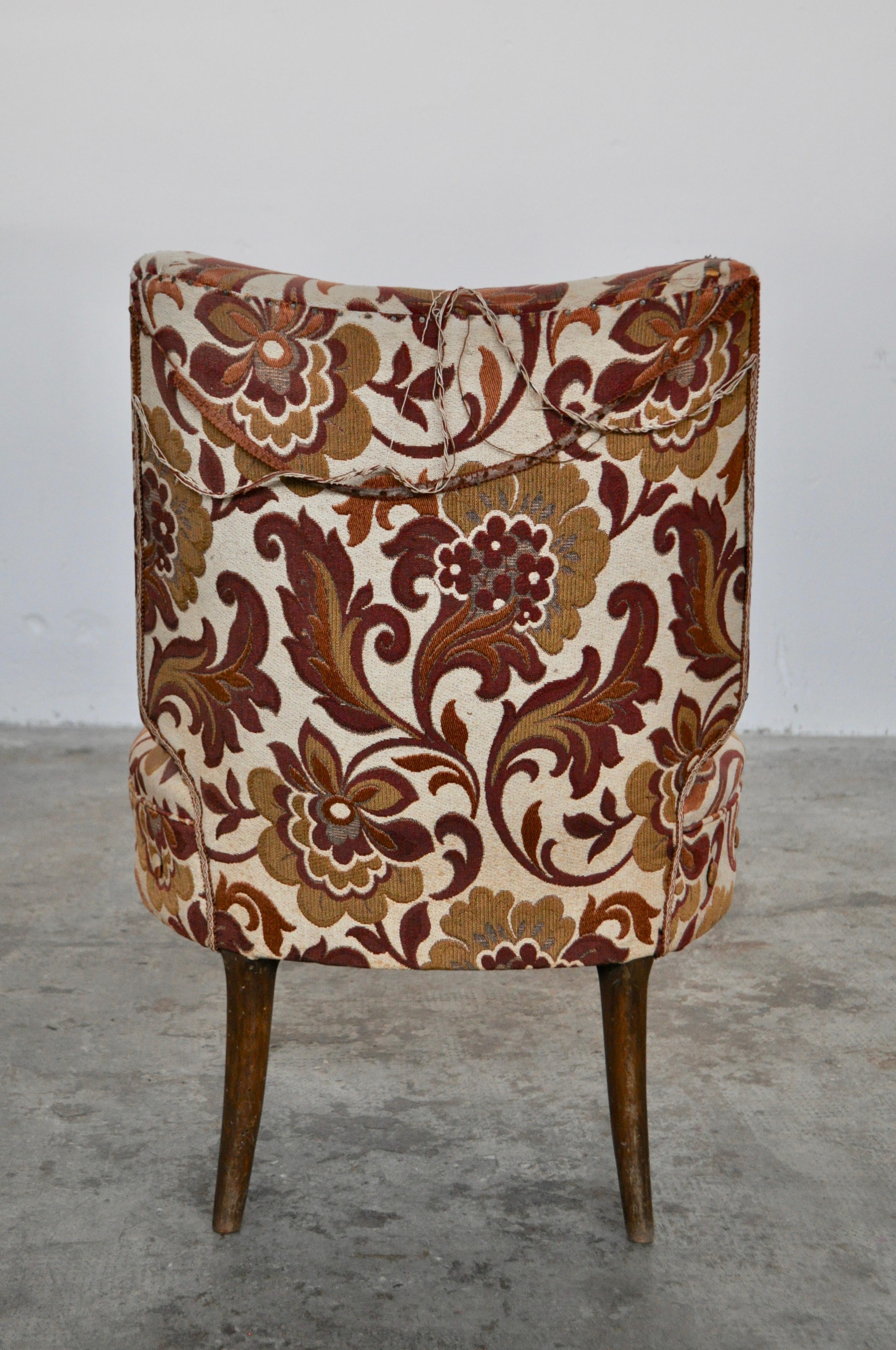 Italian Original Fabric Flowered Goblain Armchair Set, Italy, 1930 For Sale