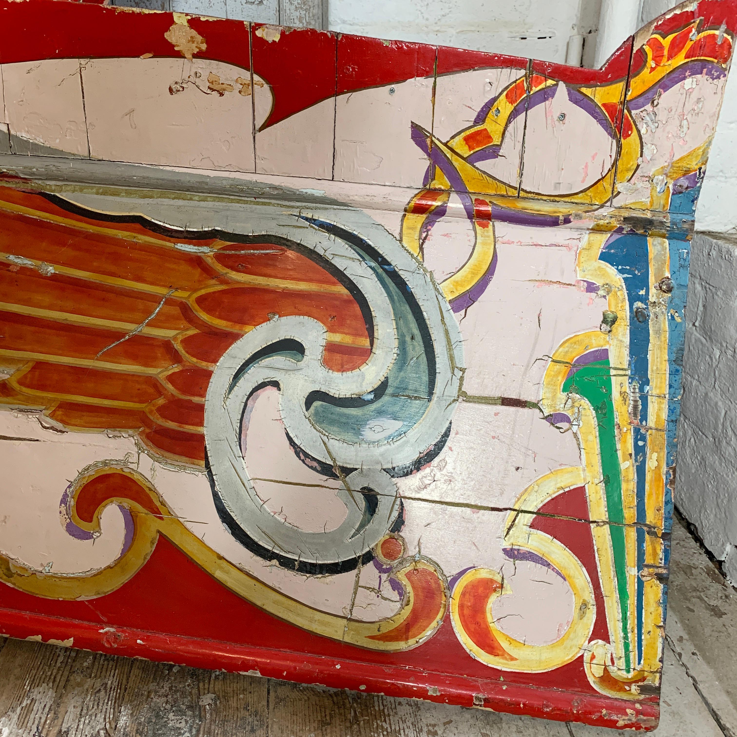 Hand-Painted Original Fairground 'Speedway' Rounding Boards, 1950s Red Gold For Sale