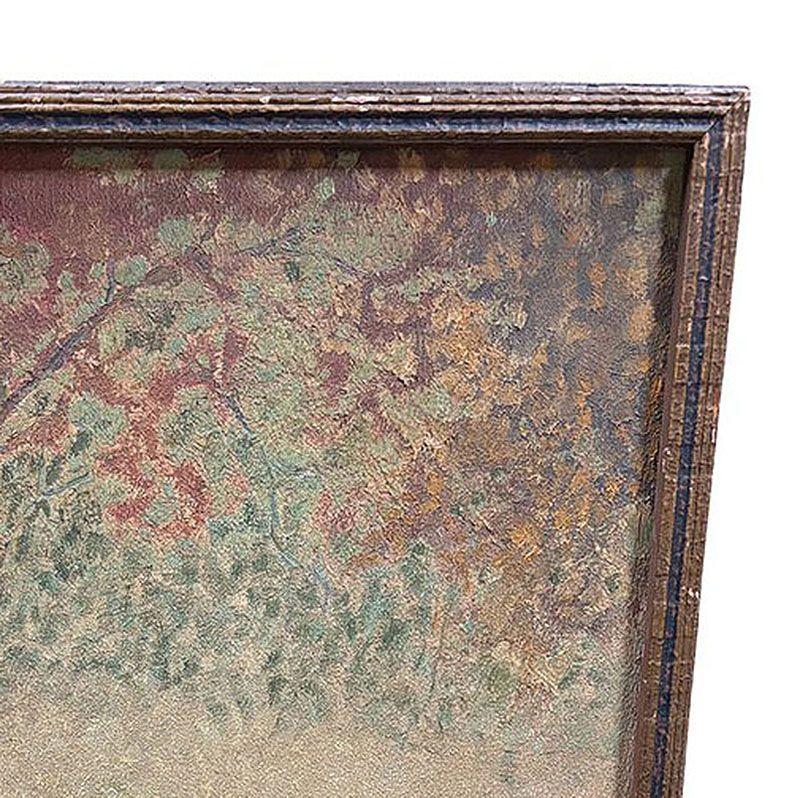 Original Fall Celebration Impression Painting Oil On Baord, Framed In Good Condition For Sale In Van Nuys, CA