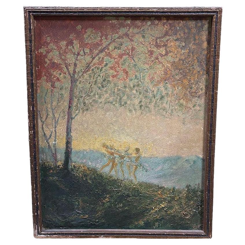 Pittura originale con impressioni sulla celebrazione dell'autunno, olio su tavola, incorniciata