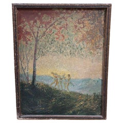 Original Fall Celebration Impression Painting Oil On Baord, Framed