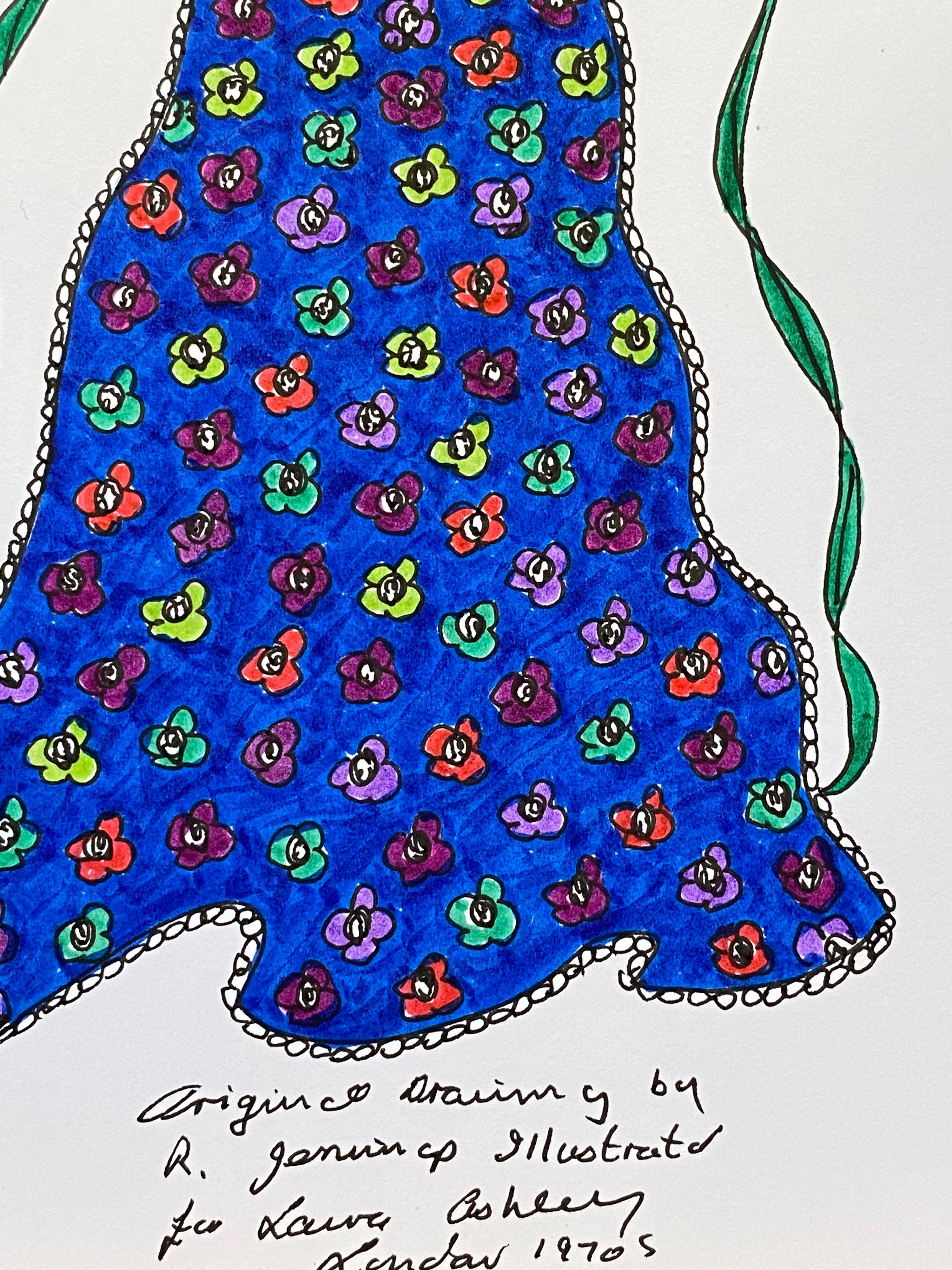 Illustration de mode originale à l'aquarelle - Peinture à l'aquarelle - Laura Ashley Designer Excellent état - En vente à Cirencester, GB
