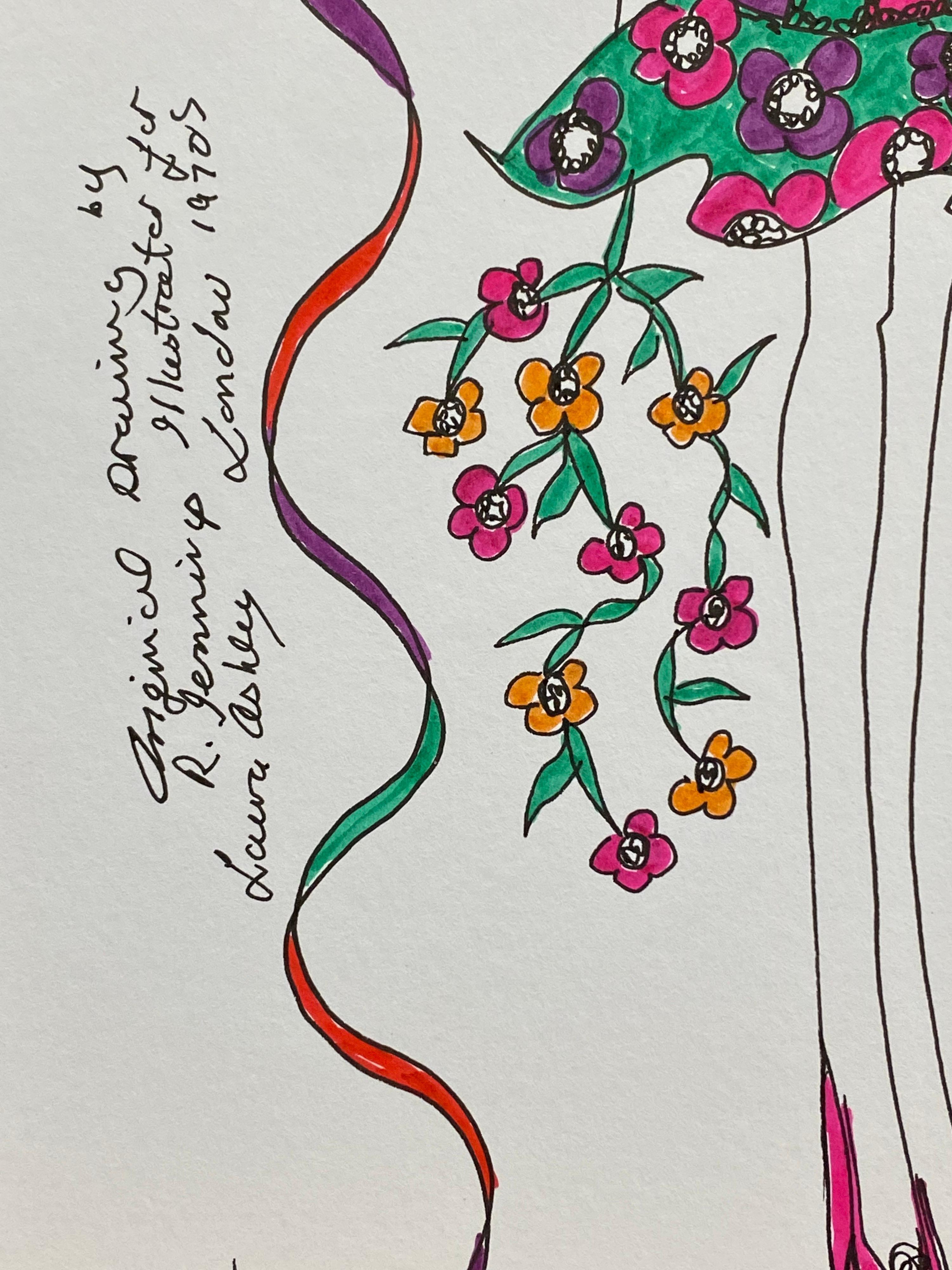 Diseño de Moda Original Ilustración Acuarela Pintura Laura Ashley Diseñadora en Excelente estado para la venta en Cirencester, GB