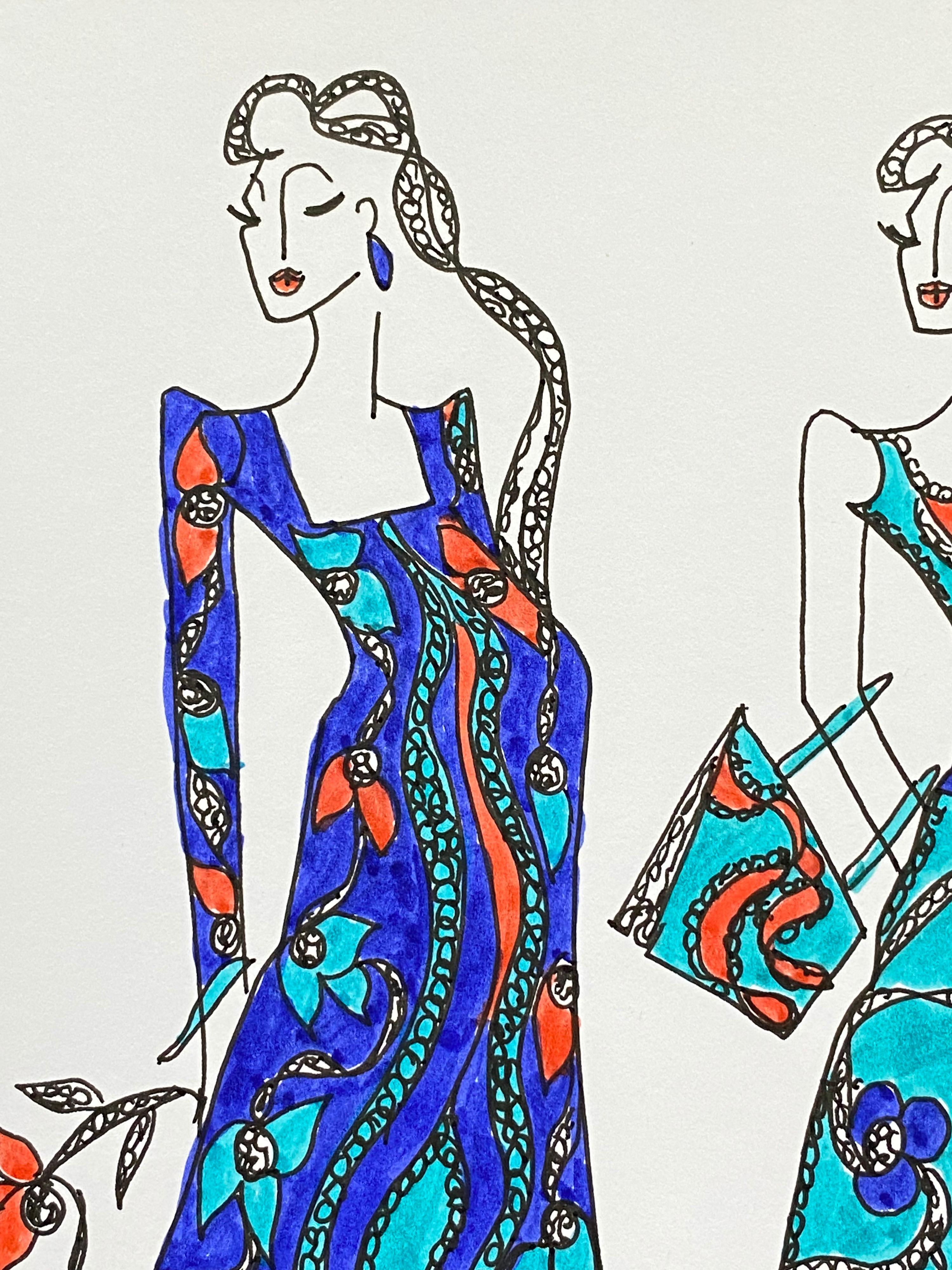 XX secolo Disegno di moda originale Illustrazione ad acquerello Laura Ashley Designer in vendita