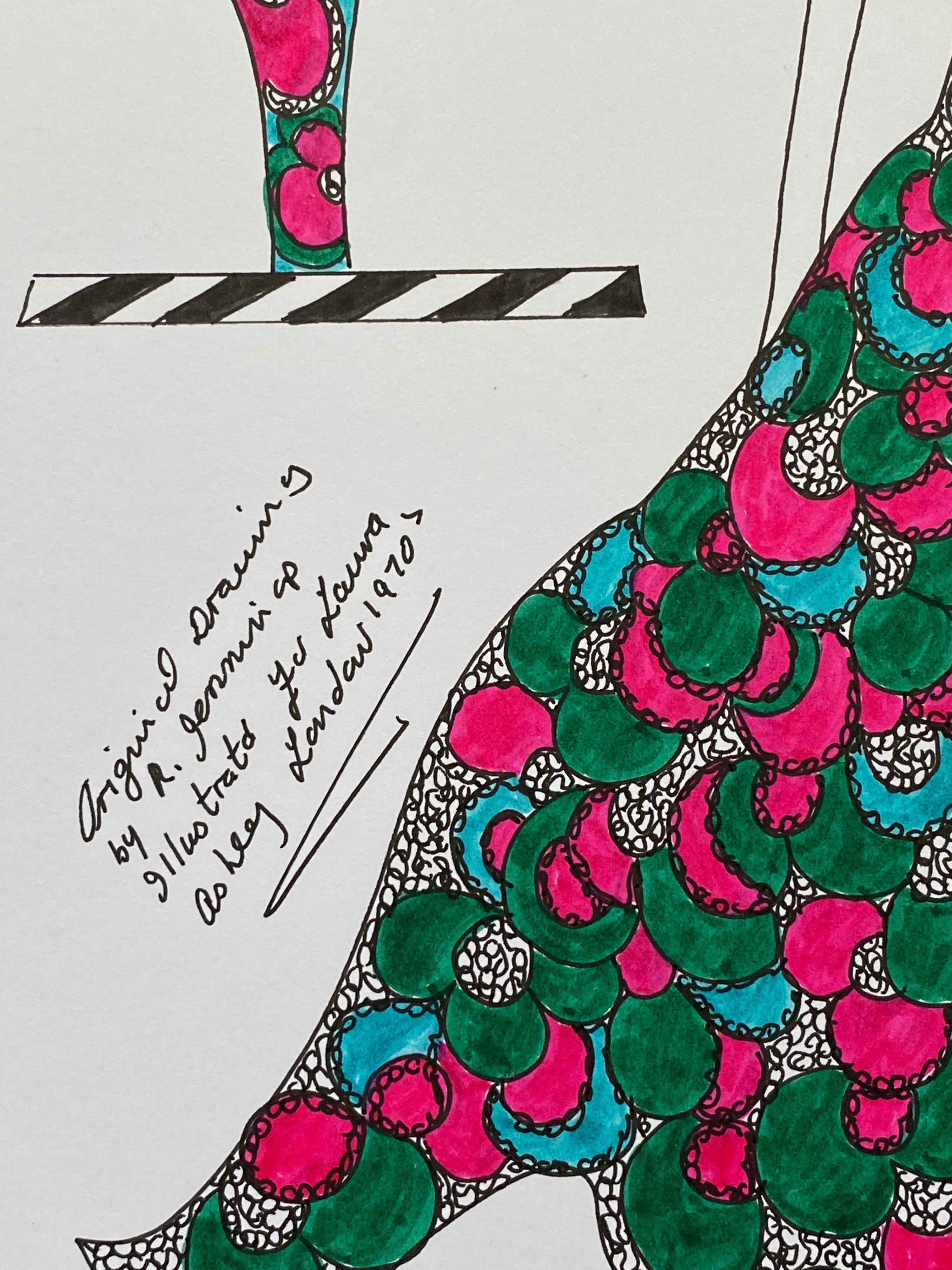 XX secolo Disegno di moda originale Illustrazione ad acquerello Laura Ashley Designer in vendita