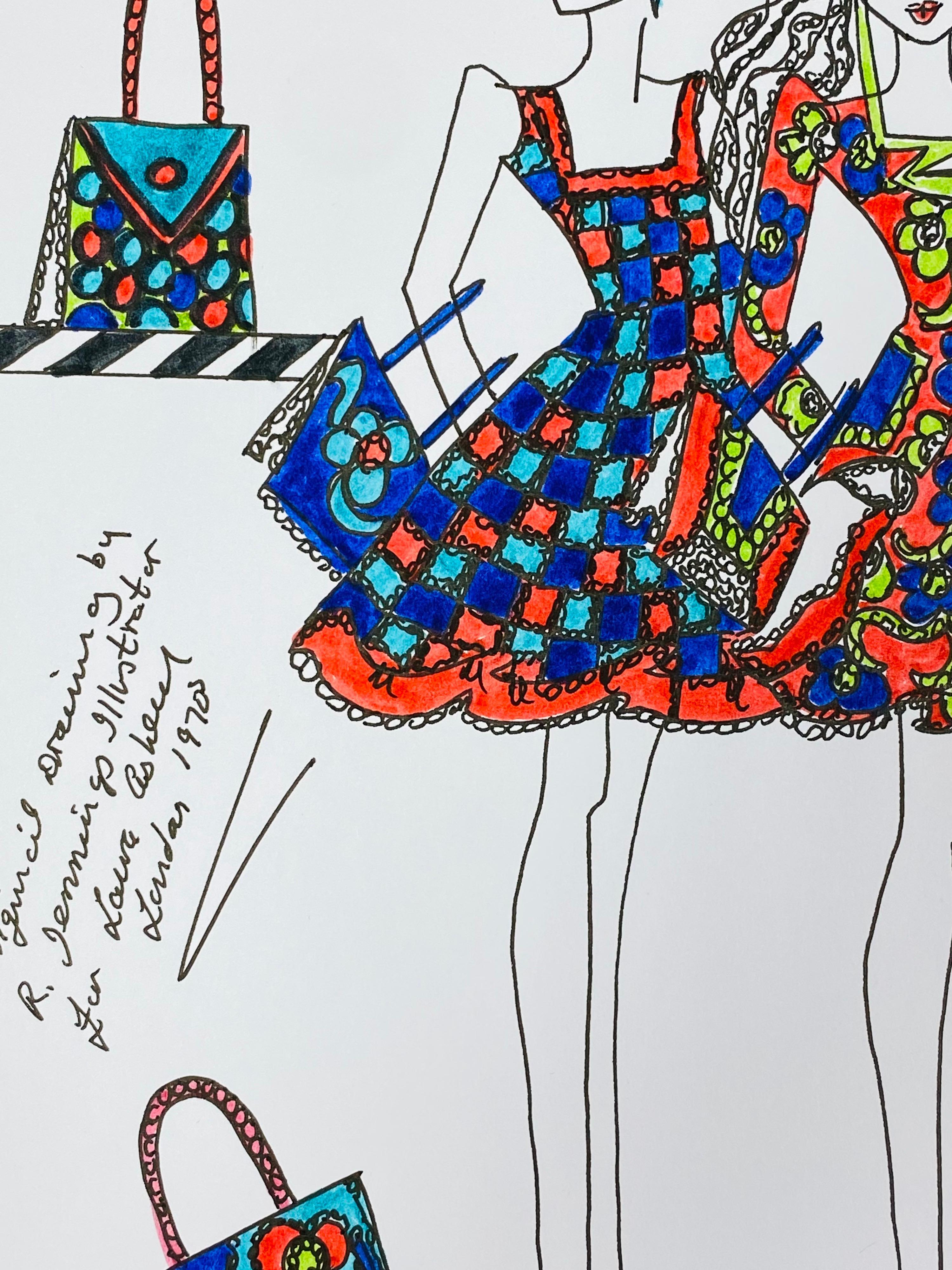 Disegno di moda originale Illustrazione ad acquerello Laura Ashley Designer in vendita 2