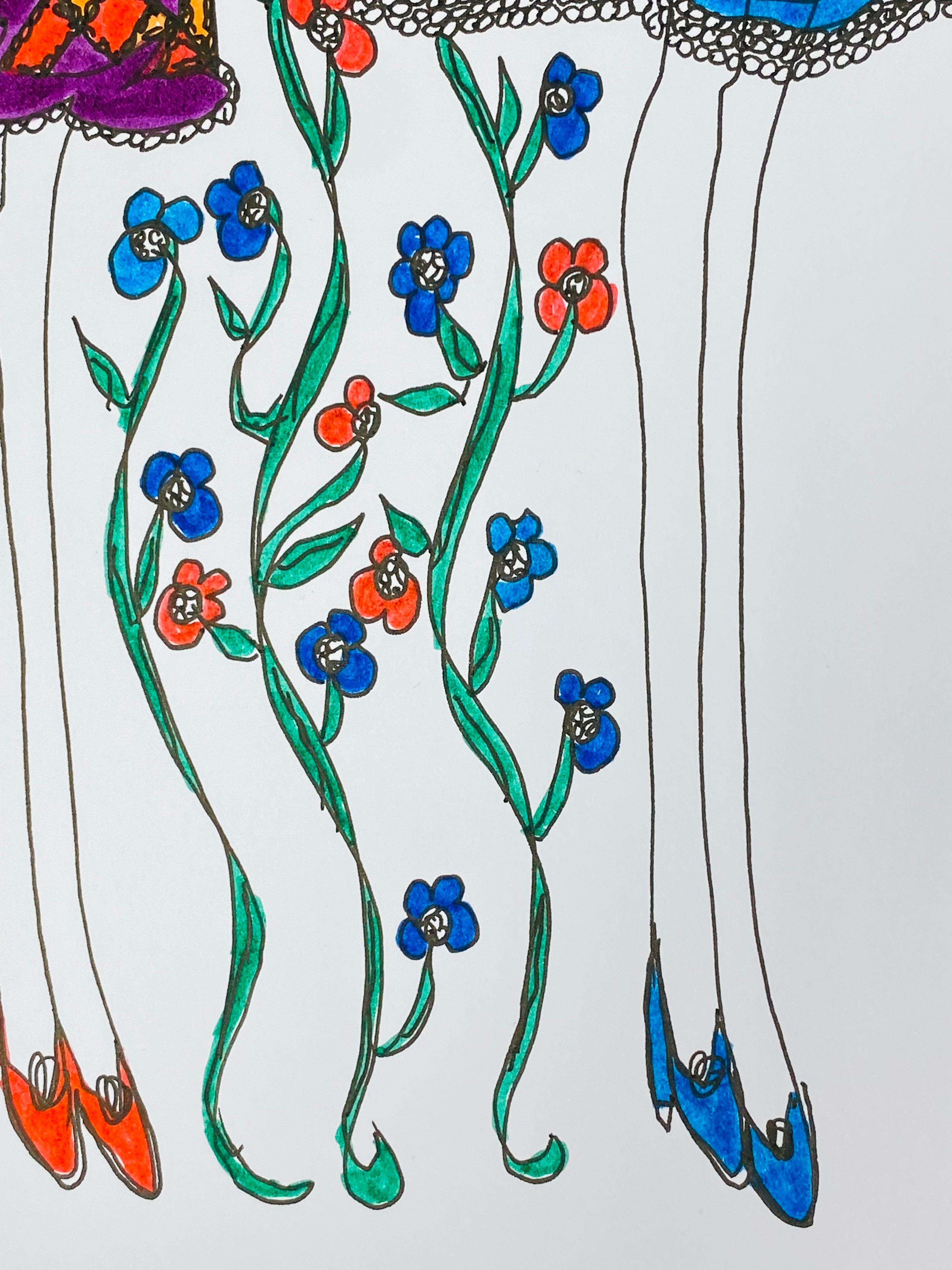 Diseño de Moda Original Ilustración Acuarela Pintura Laura Ashley Diseñadora en venta 2