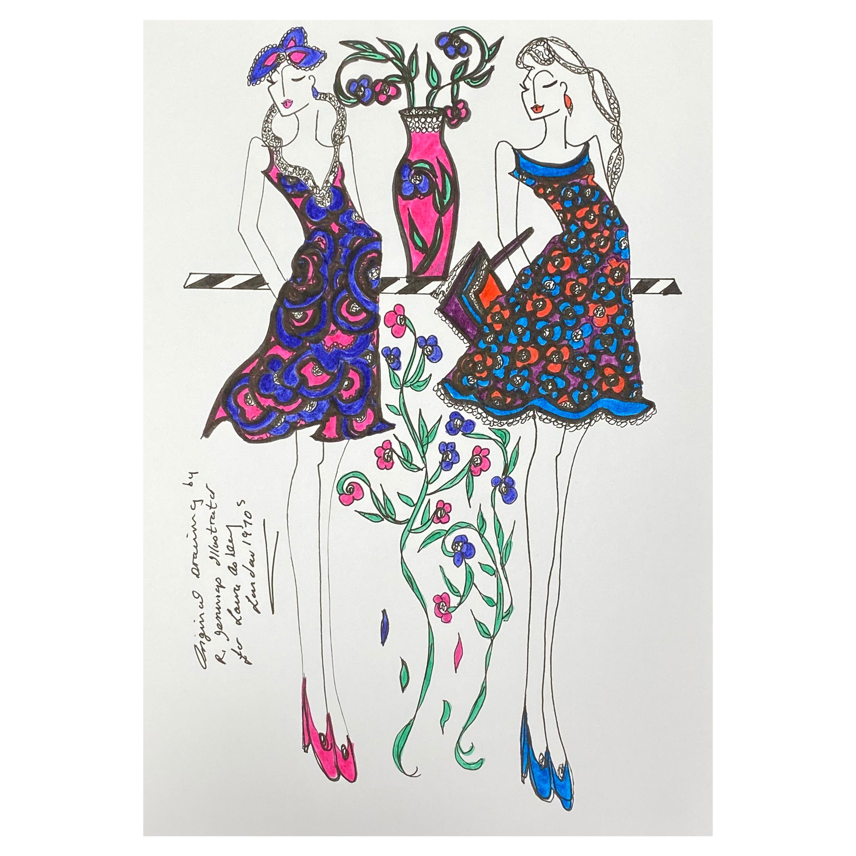 Illustration de mode originale à l'aquarelle - Peinture d'une créatrice Laura Ashley
