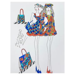Original Original-Modedesign- Illustration, Aquarellmalerei Laura Ashley Designer