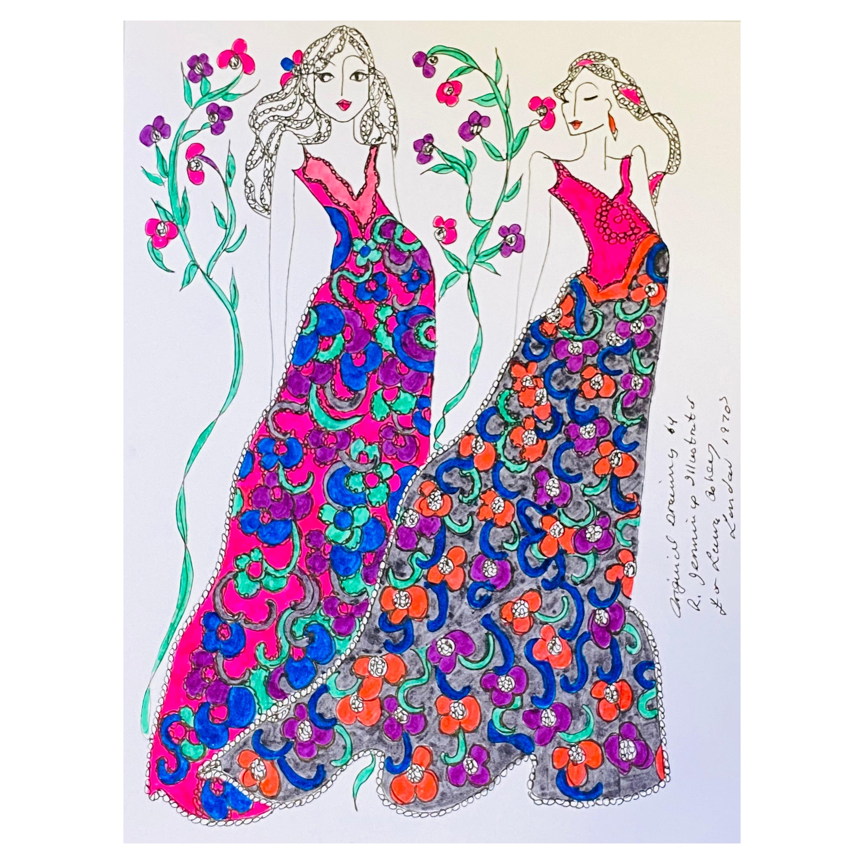 Illustration de mode originale à l'aquarelle - Peinture d'une créatrice Laura Ashley
