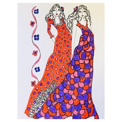 Original Original-Modedesign- Illustration, Aquarellmalerei Laura Ashley Designer