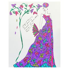 Original Original-Modedesign- Illustration, Aquarellmalerei Laura Ashley Designer