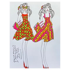 Original Original-Modedesign- Illustration, Aquarellmalerei Laura Ashley Designer
