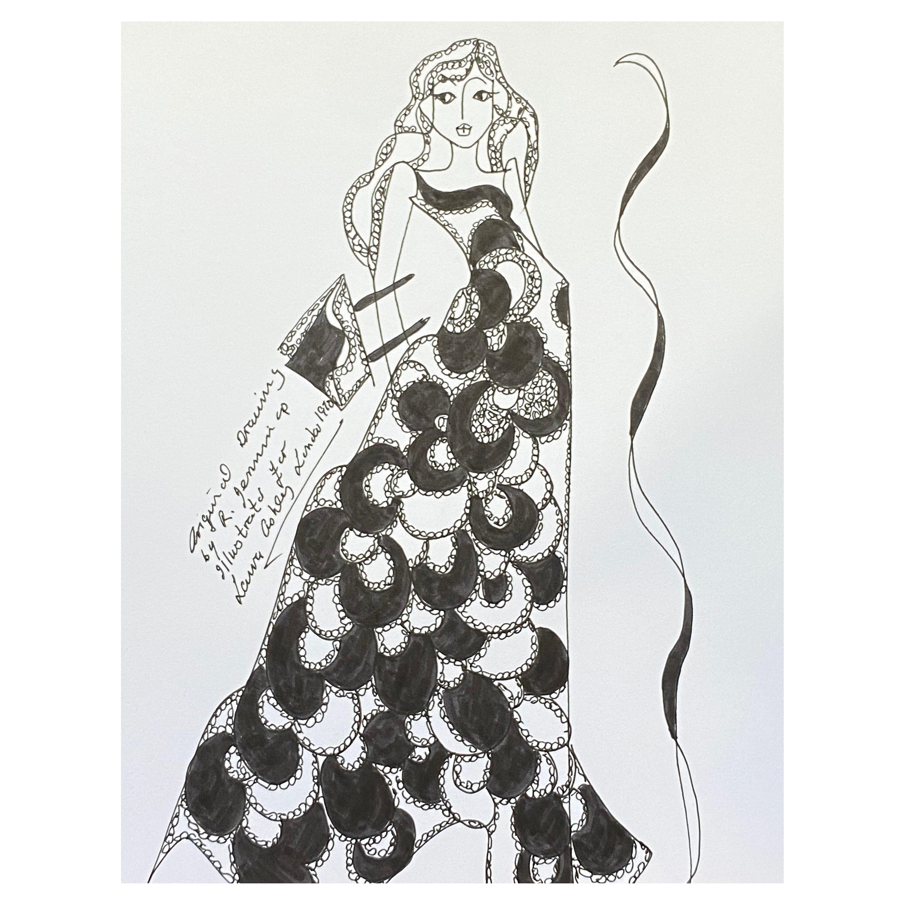 Original Original-Modedesign- Illustration, Aquarellmalerei Laura Ashley Designer