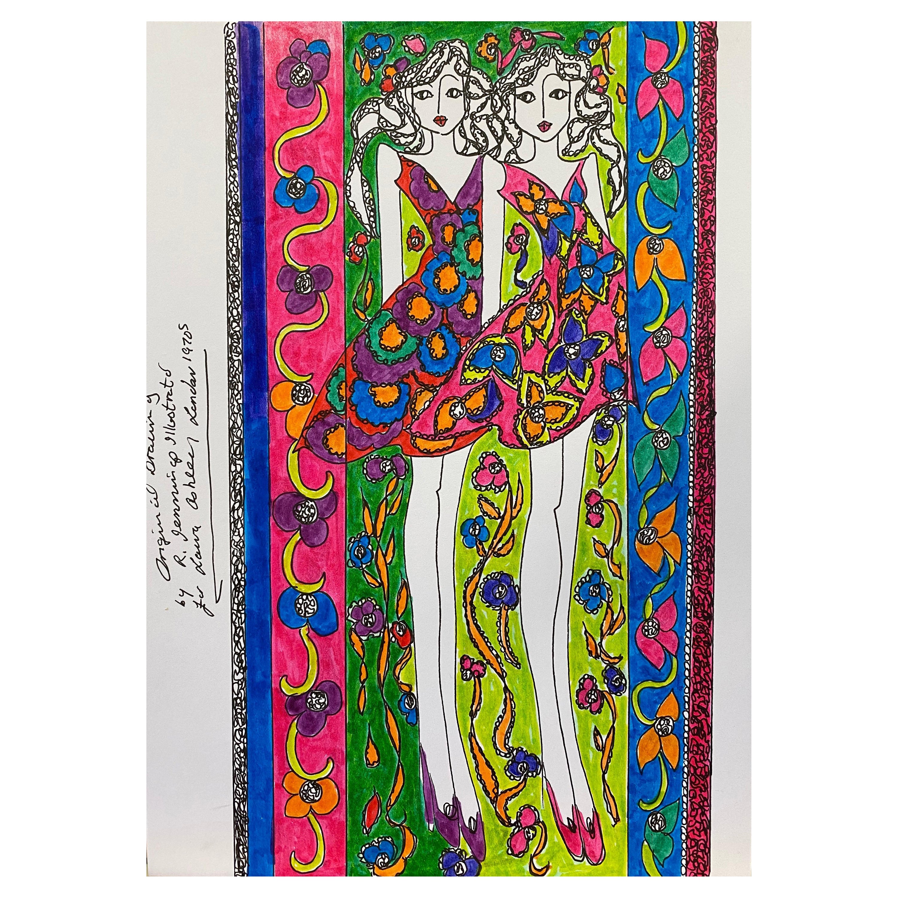 Illustration de mode originale à l'aquarelle - Peinture à l'aquarelle - Laura Ashley Designer en vente