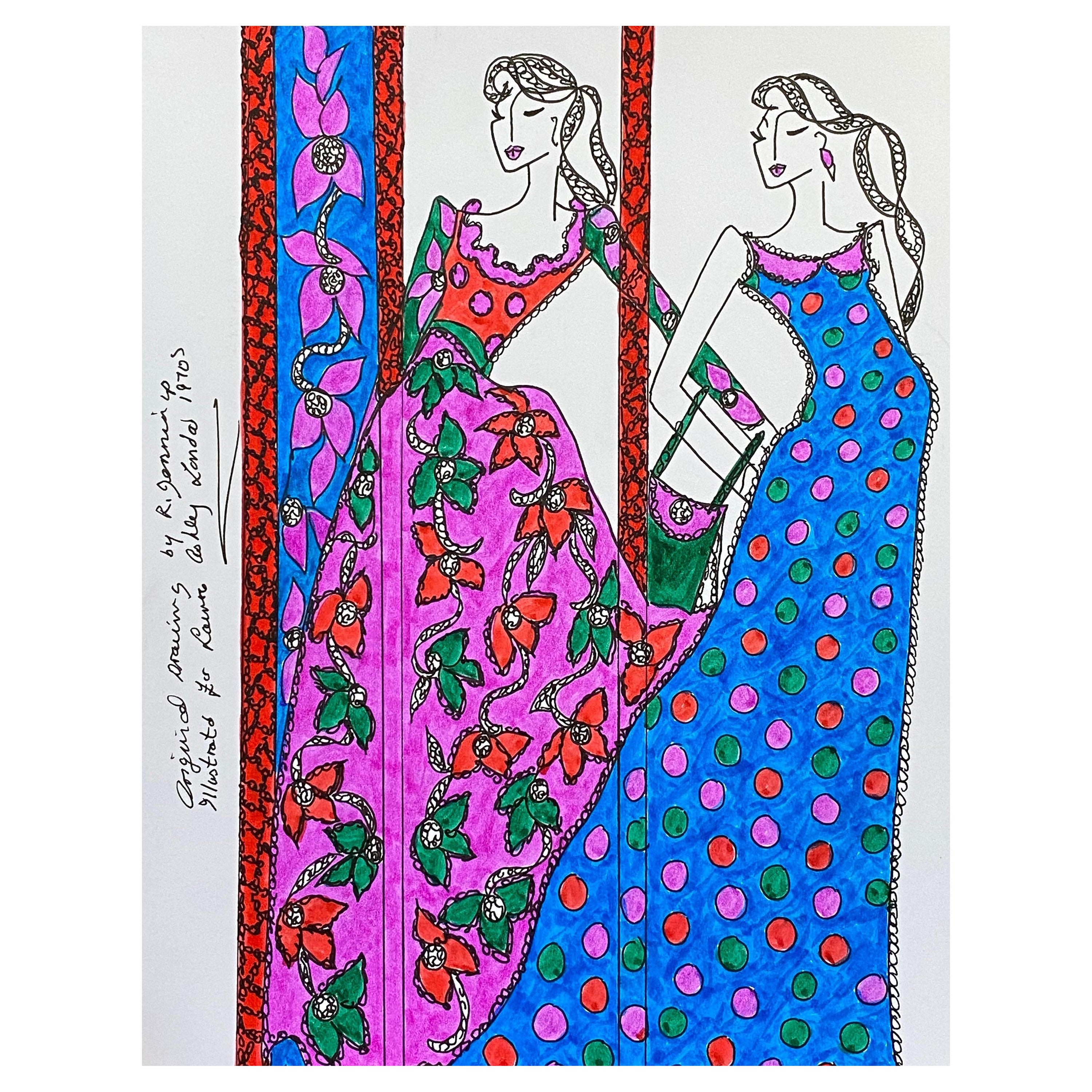 Illustration de mode originale à l'aquarelle - Peinture à l'aquarelle - Laura Ashley Designer en vente